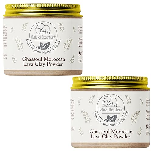 Natural Elephant Ghassoul - Polvo de arcilla de lava marroquí 100% puro y natural (tarro de 7.05 oz (paquete de 2 frascos de 7 onzas)