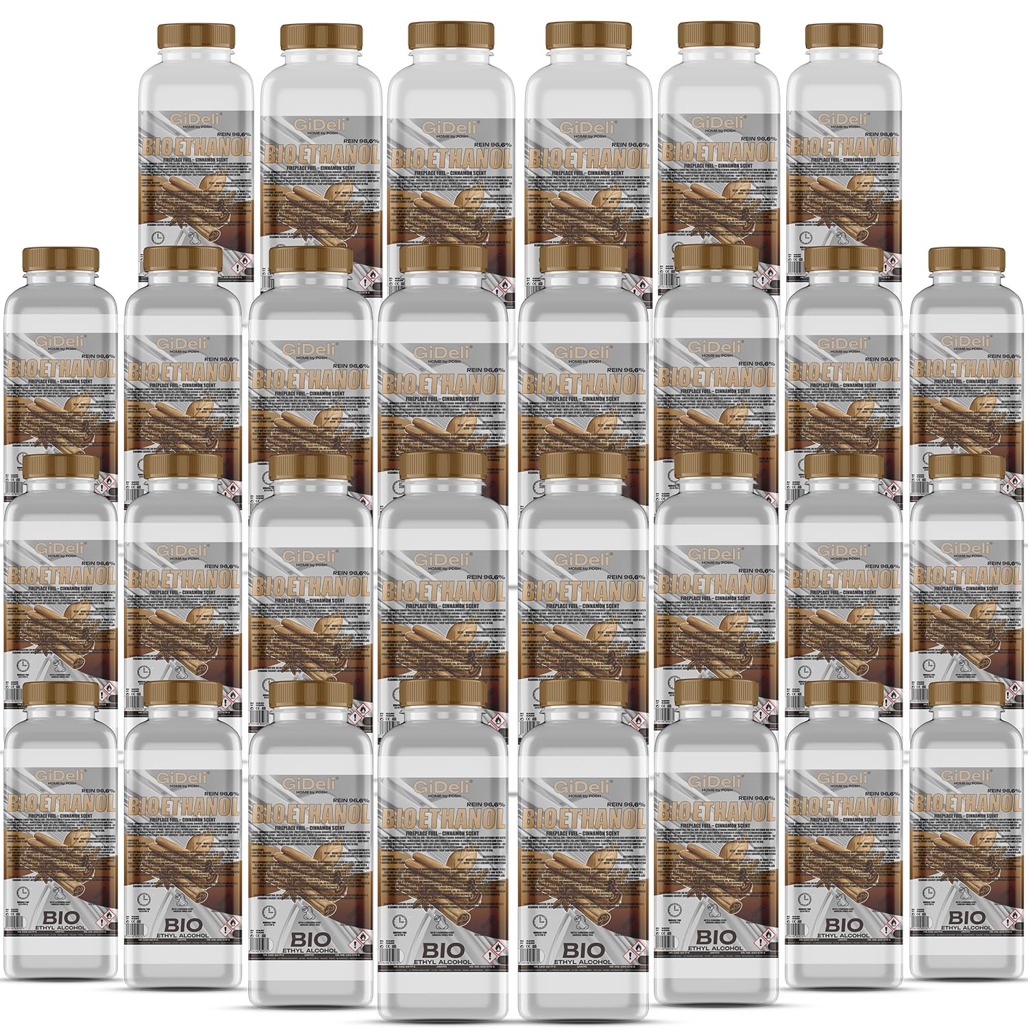GiDeli bioetanolo 30 x 1 l con profumo di cannella 96,6% etanolo per camini interni ed esterni, senza fumo e fuliggine – da mais e barbabietola da zucchero