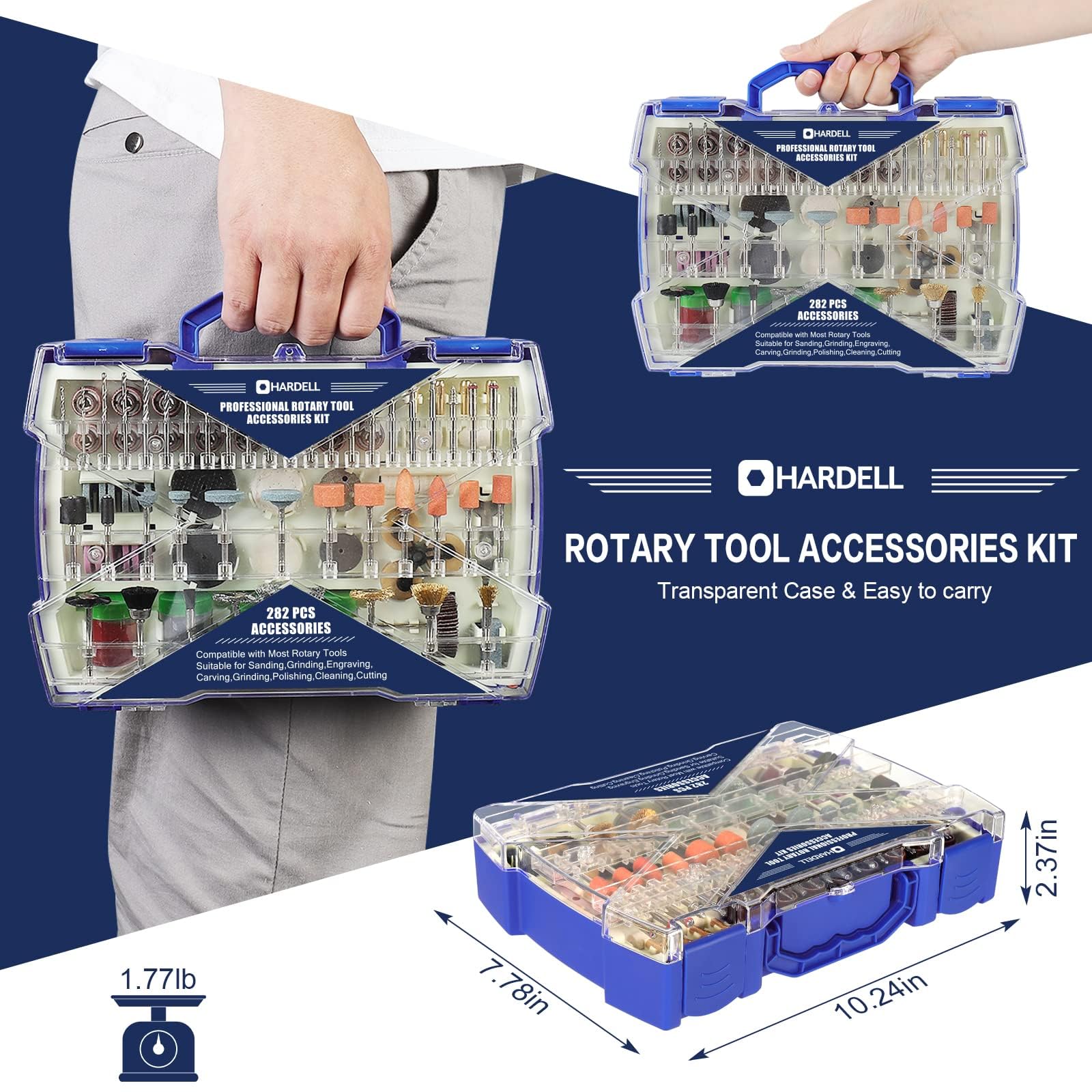 HARDELL Outils Rotatifs Multifonction Accessoires 282 Pièces, Universels 3,2 mm Mandrin pour Coupe, Ponçage, Meulage, Perçage, Gravure, Nettoyer, Polissage et élimination de la rouille