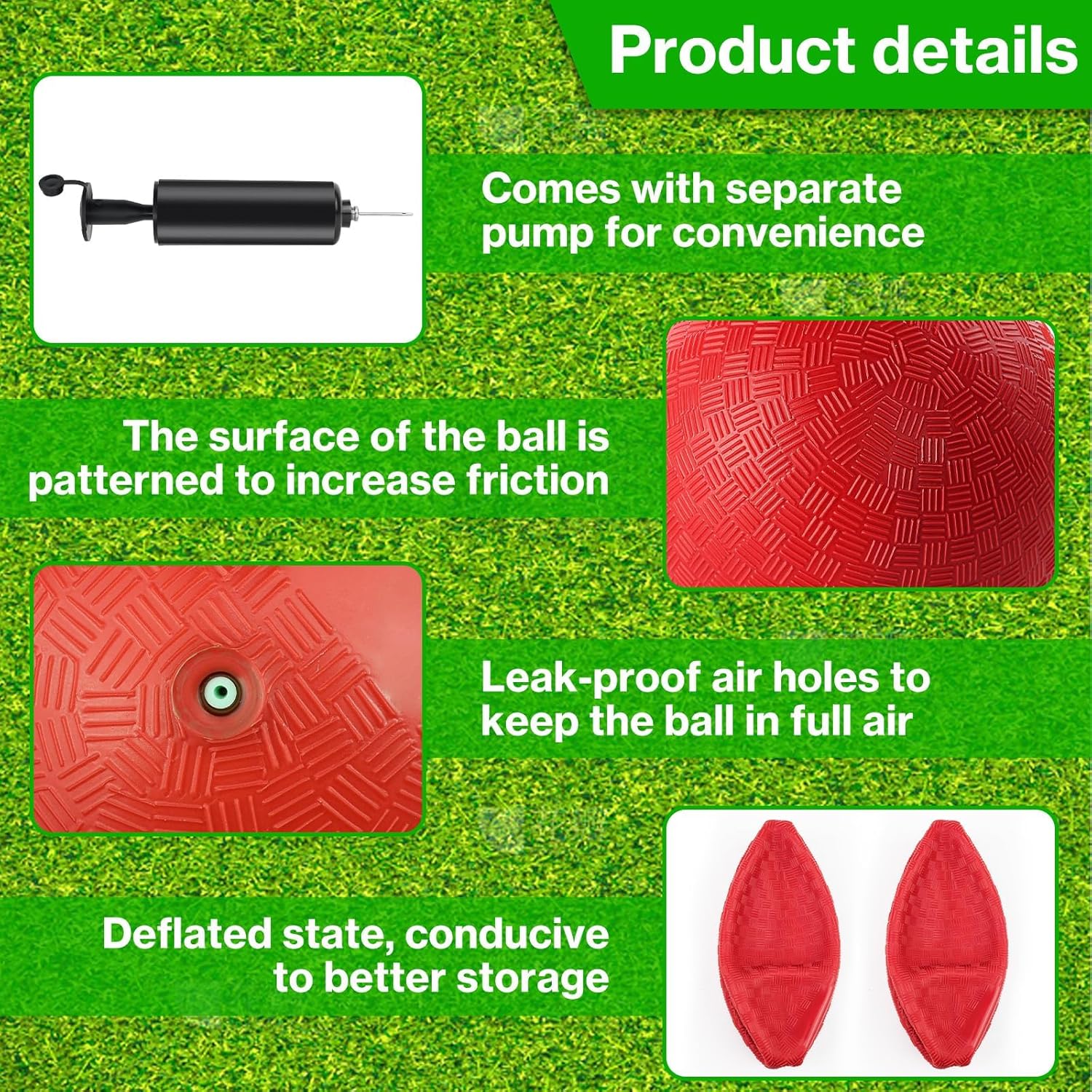 6 Pcs Dodgeballs 8.5 Inch Playground Ball Red Kickball Inflatable Rubber Handball Bouncy Dodge Ball with 1 Hand Pump for Outdoors Ball Games Gym Camps Picnic (Needle is at The Top of The Pump) - Image 4