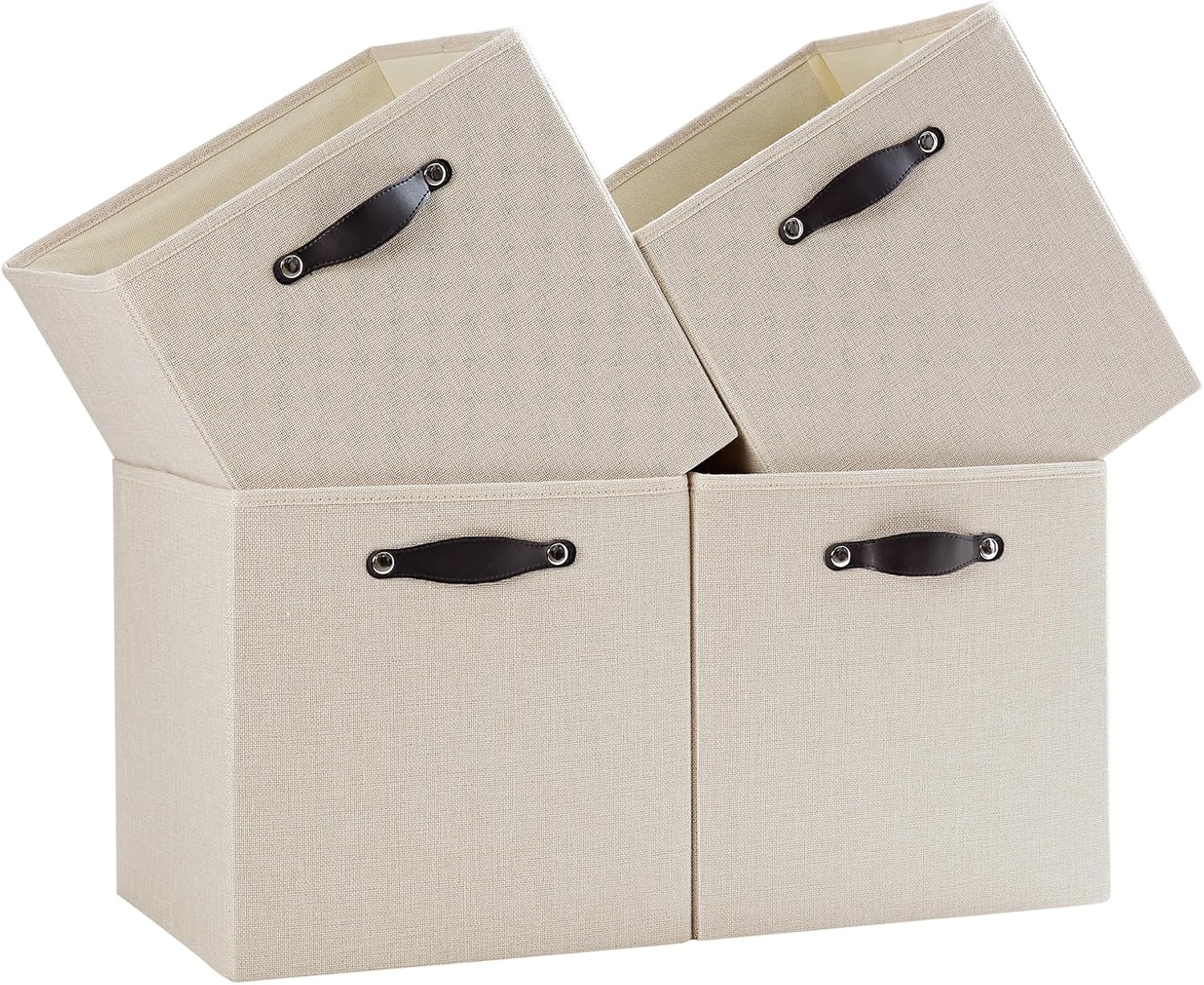 Storage Cube Bins | 7.7 oz/yd² Fabric Cubby Organizer Baskets for Shelf, Closet, Cabinet, Wardrobe | KALLAX Shelving Unit Insert Drawer | 4 Pack, Beige, 13x15x13 Inch