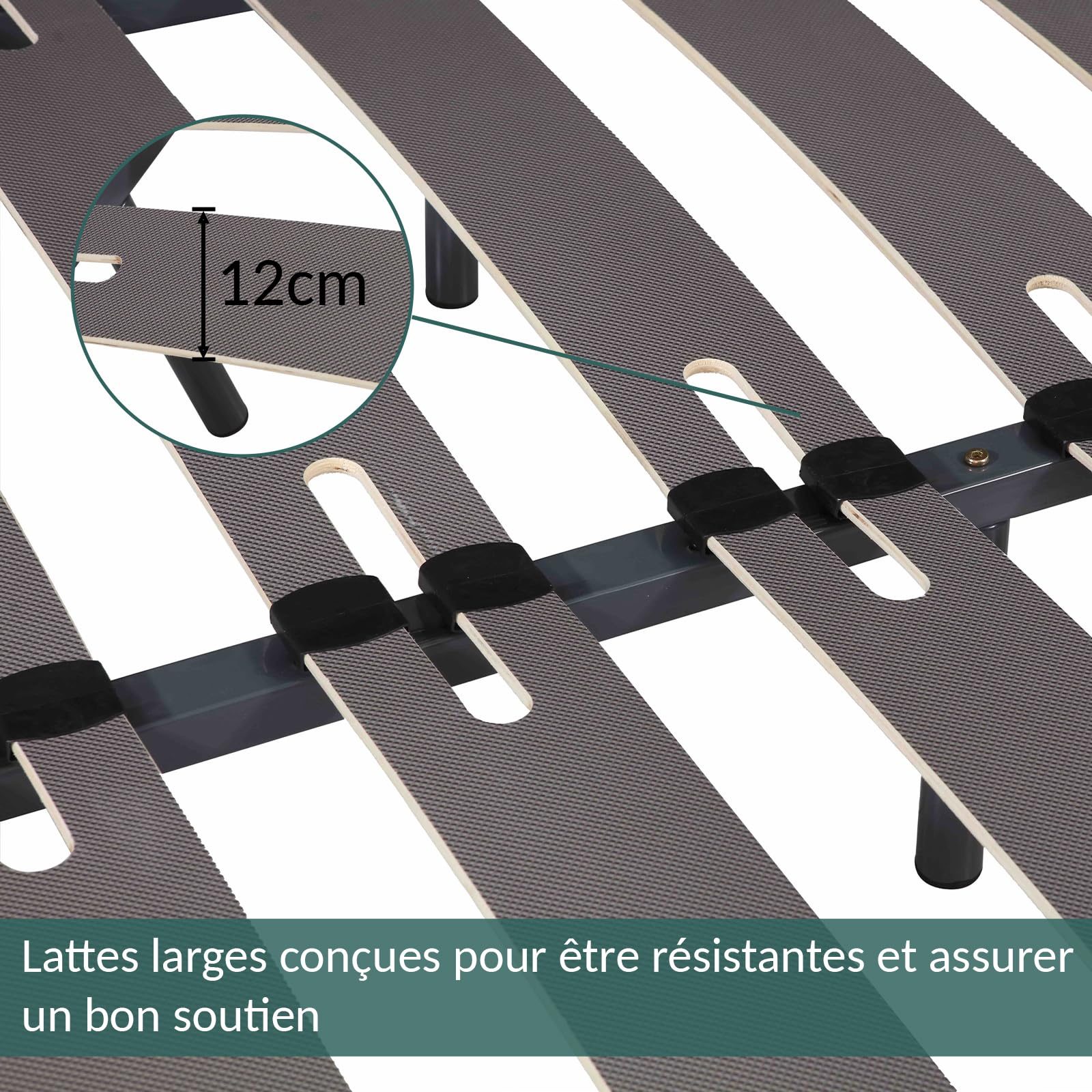 SAMPUR - Sommier Morpholattes | 140 x 190cm | 7 Pieds Inclus | Gris | 25 cm de Hauteur | Cadre métal laqué epoxy | Lattes Extra Larges | 5 Zones de Soutien