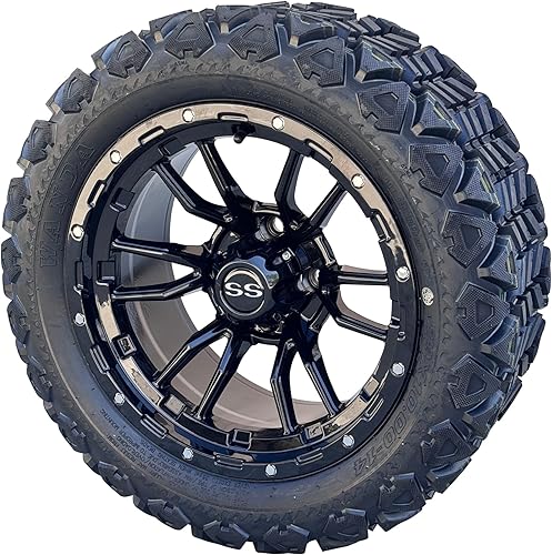 Vista 109 de Juego de 4 ruedas y neumáticos para carrito de golf Phantom en negro brillante de 14 pulgadas, neumáticos todoterreno de 23x10-14, certificación 14