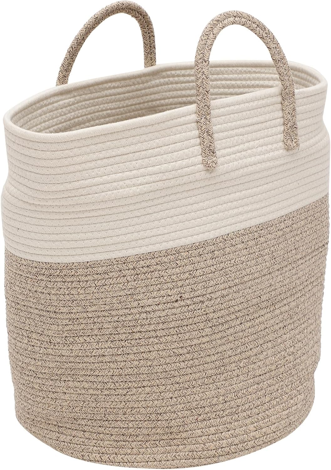 Cotton Rope Laundry Basket with Handle, Woven Large Clothes Hamper 38cm X 45cm, Sturdy Storage Bin for Laundry Room Organization and Quilt Storage