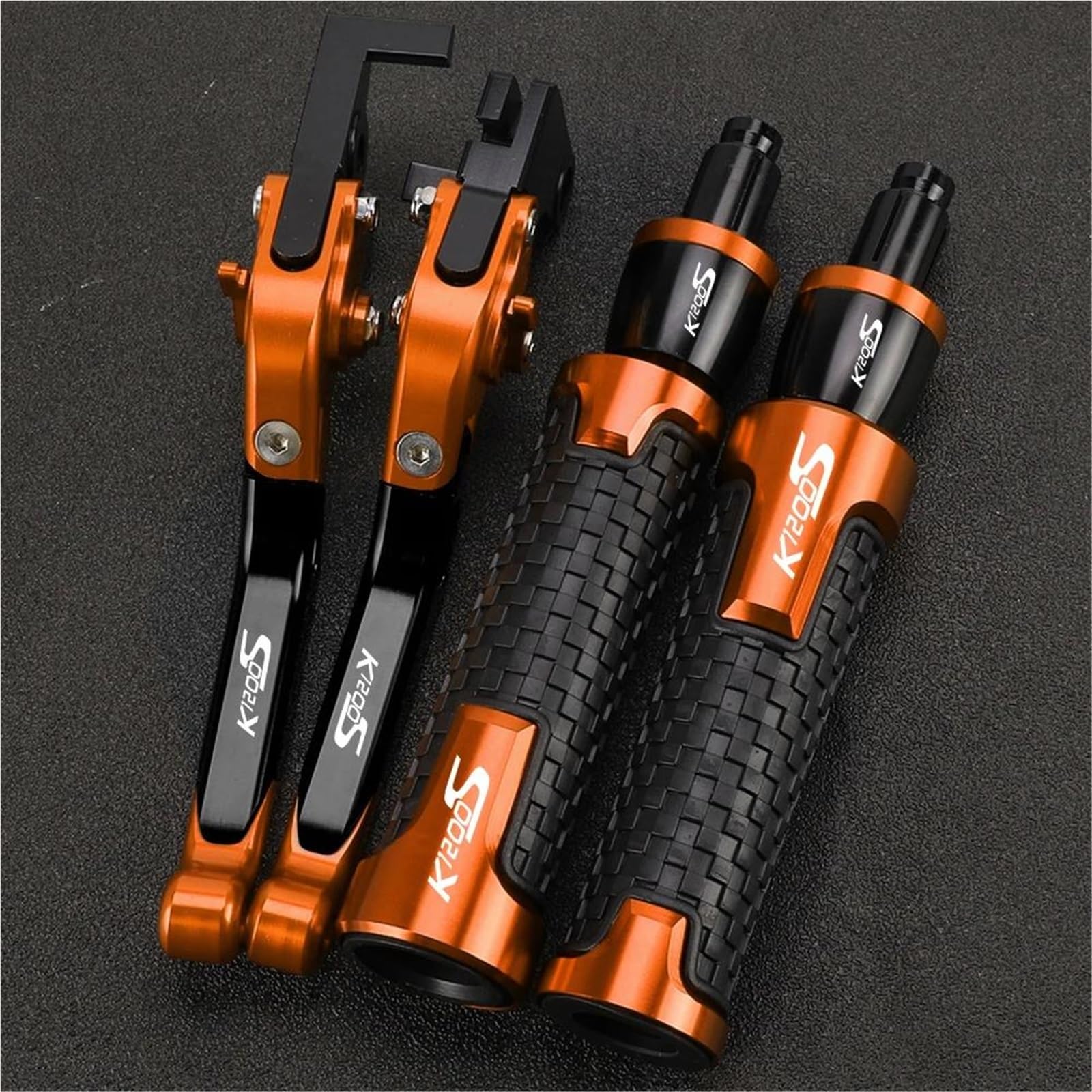 GQUIKGW Replace Motorcycle Accessories Adjustable Clutch Brake Lever Handlebar Grips Ends for BMW K1200S K 1200S K1200 S 2004-2008(Orange)