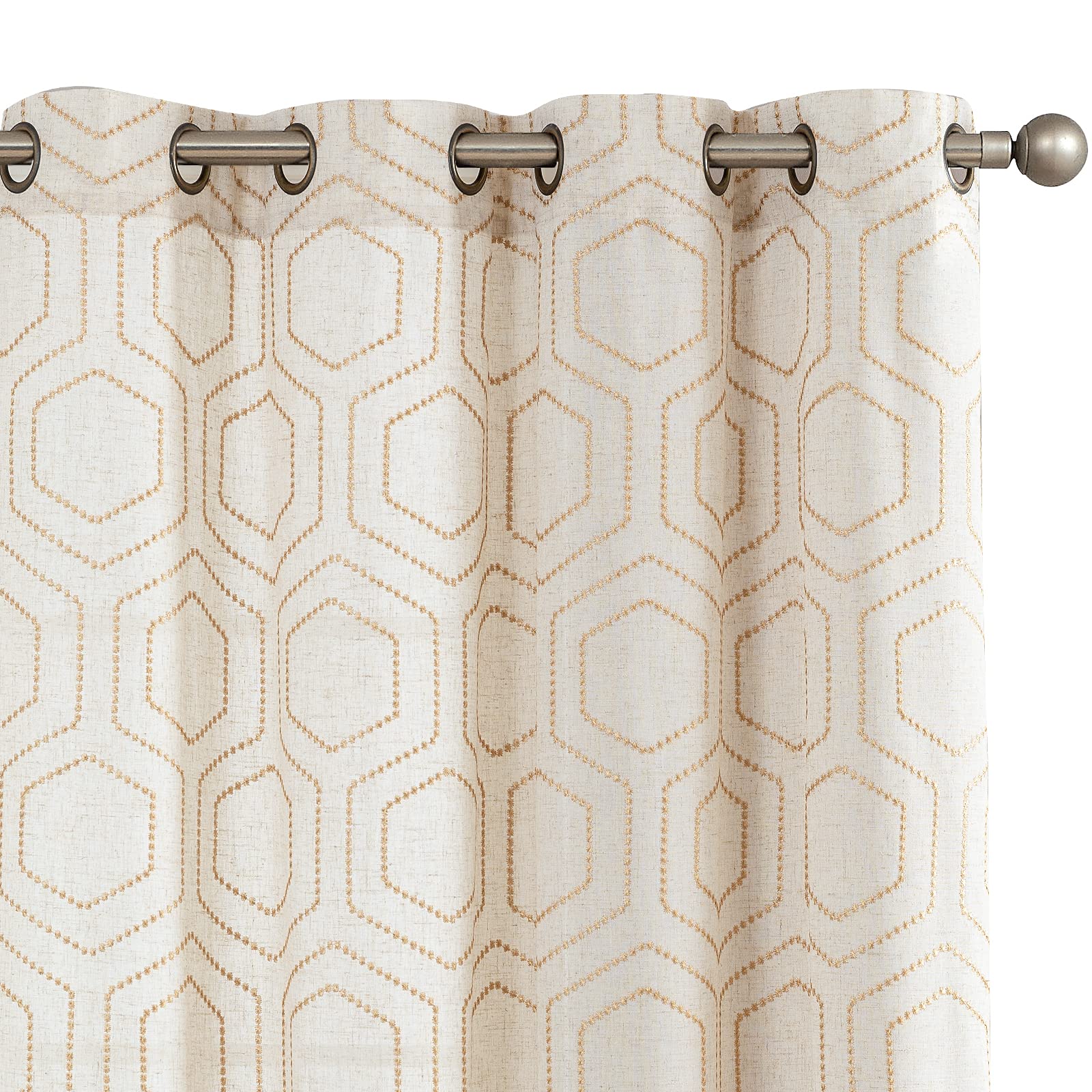 Photo 1 of jinchan Yellow Window Curtains Linen Textured Honeycomb Embroidered Design Living Room Curtain Drapes Bedroom Bronze Grommet Window Treatment Set 2 Panels 84 inch W50 x L84 Honeycomb Yellow