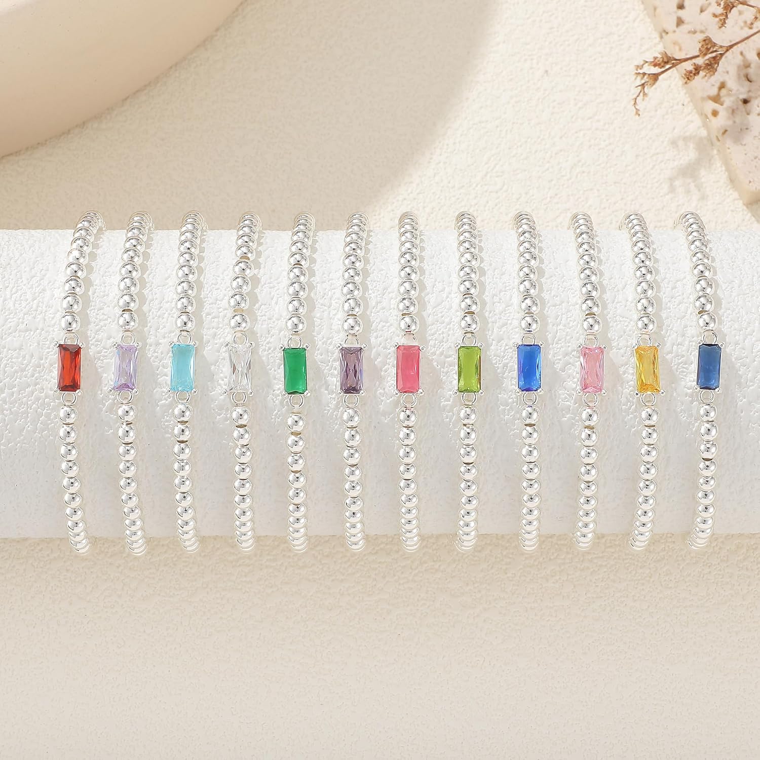 Dainty Birthstone Bracelets for Women - 14K Gold Plated/Silver Bead Bracelets for Women Elastic Gold Bracelet Stackable Bead Stretch Friendship Bracelet Stack for Best Friend Couples Valentines Birthday Gifts Jewelry - Image 6