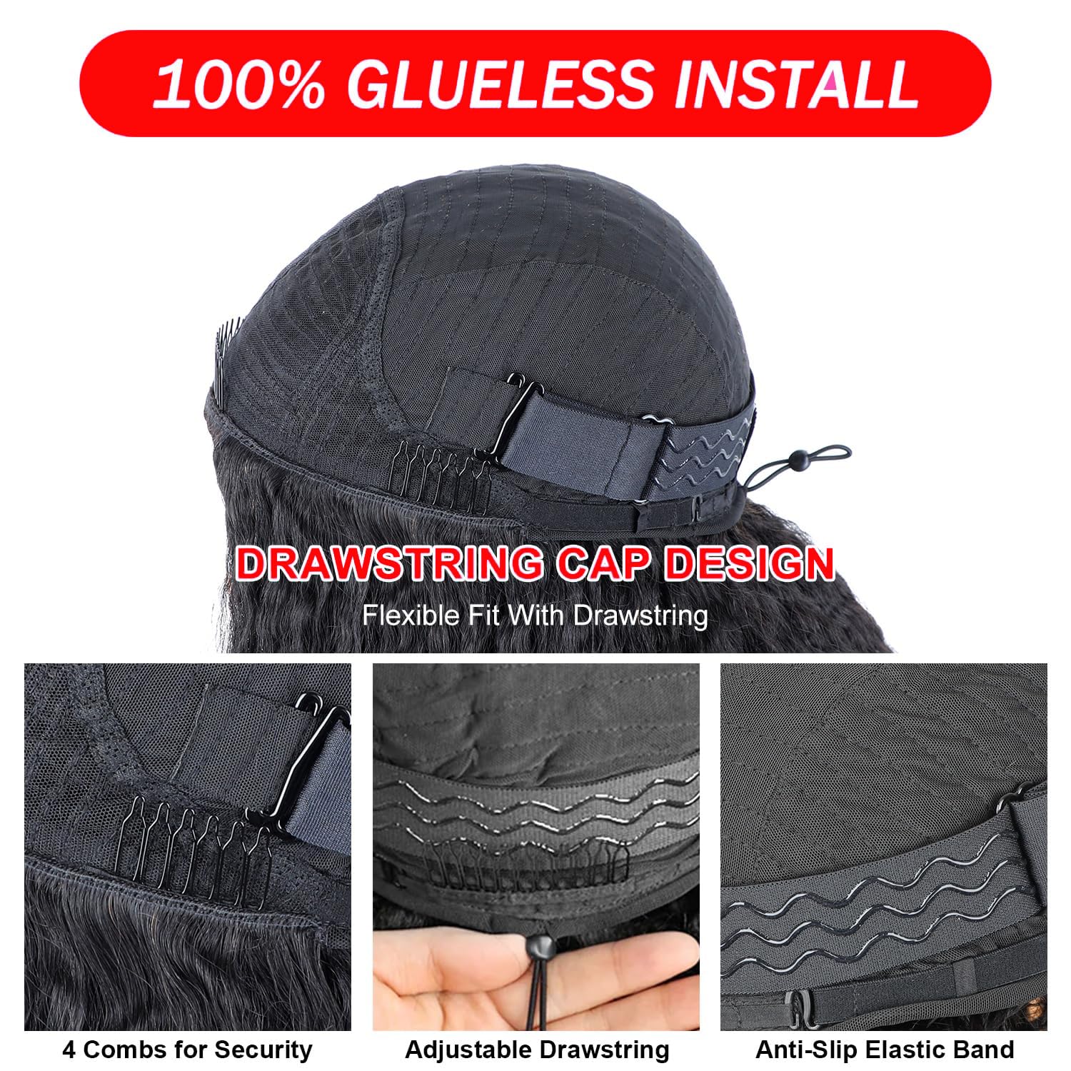 250% Density Kinky Straight Drawstring Half Wig Upgrade 3 In 1 Half Wigs With Drawstring Seamless Clip Ins Flip Over Human Hair Headband Wigs No Lace Glueless Wear And Go Wig Beginner Friendly 20 Inch