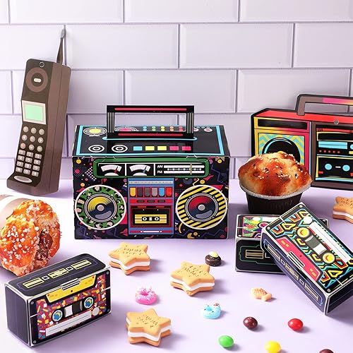 Miniatura 5 de Chinco 22 cajas de recuerdo de boom de los años 80  Boom Box recuerdos de fiesta y decoración  Cajas de regalo de casete de radio retro  Centros de