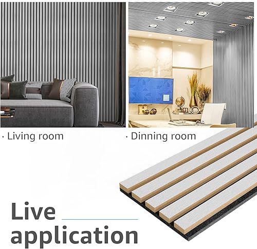 Miniatura 6 de Art3d Paneles acústicos de listones de madera de 4 piezas para decoración elegante y reducción de ruido, panel texturizado 3D para techo y pared,