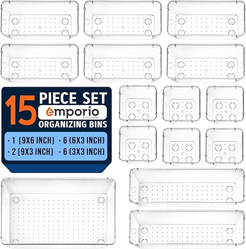 Miniatura 11 de Juego de organizadores de cajones de 37 bandejas apilables para maquillaje, cocina y oficina - Incluye 3 bandejas de 9x6, 6 bandejas de 9x3, 14