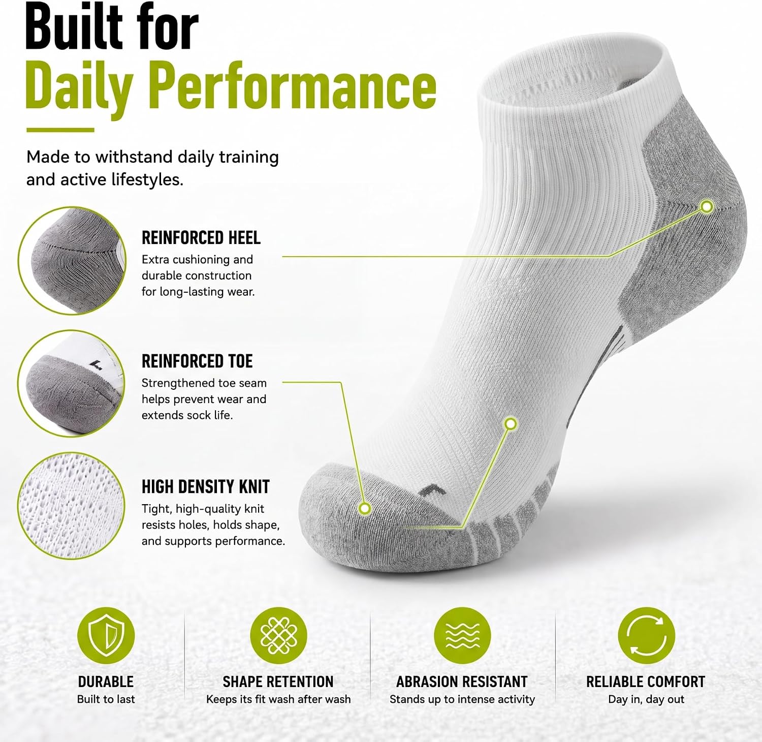 Men's Athletic Ankle Socks, Cushioned Running Socks for Men, Breathable Moisture Wicking Low Cut, 5 Pairs, Socks Size 7-12