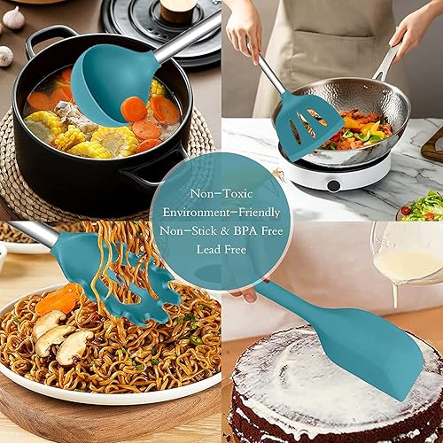 Miniatura 6 de PASUTEWEL - Juego de utensilios de cocina de silicona de 15 piezas, antiadherente, los mejores utensilios de cocina con asas de acero inoxidable