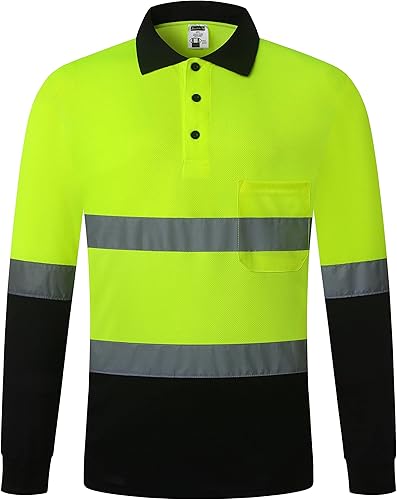 Polo de seguridad para hombres,Camisa de trabajo reflectante de alta visibilidad con bolsillo,Mangas cortas para construcción de almacén