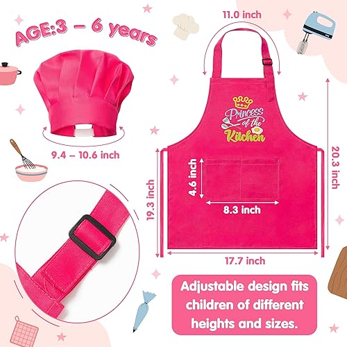 Miniatura 56 de R HORSE Juego de 2 delantales para niños y sombrero de chef, delantal de cocina azul ajustable para niños, kit de pintura y entrenamiento