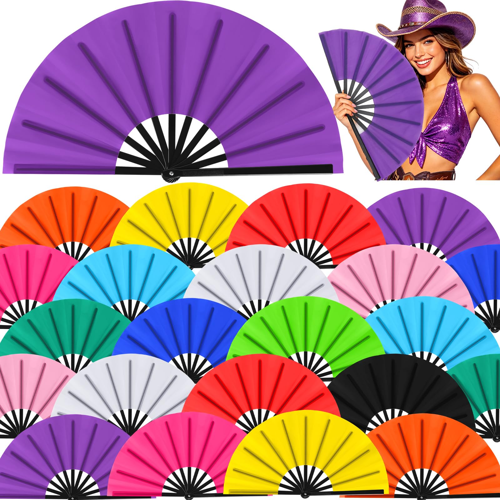 Blulu13 Inch Large Folding Fans for Line Dancing, Classic Color, 36 Pcs