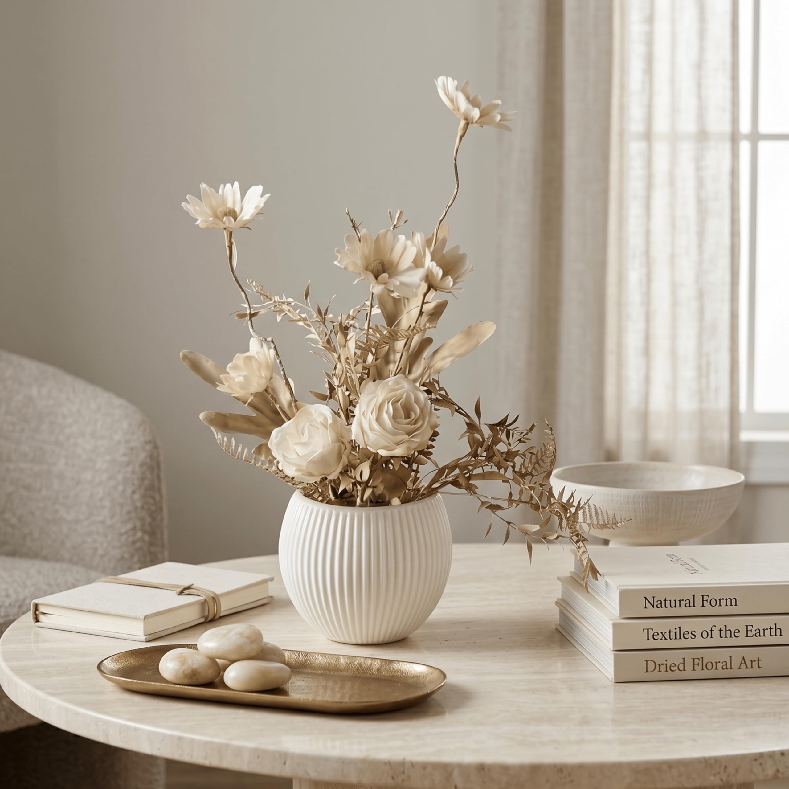 Dekorly Premium Artificial White Dry Rose Flower with Vase 20CM | Modern Decorative Table Accent for Home Office Shelf | (1, White Dry Rose)-image-15