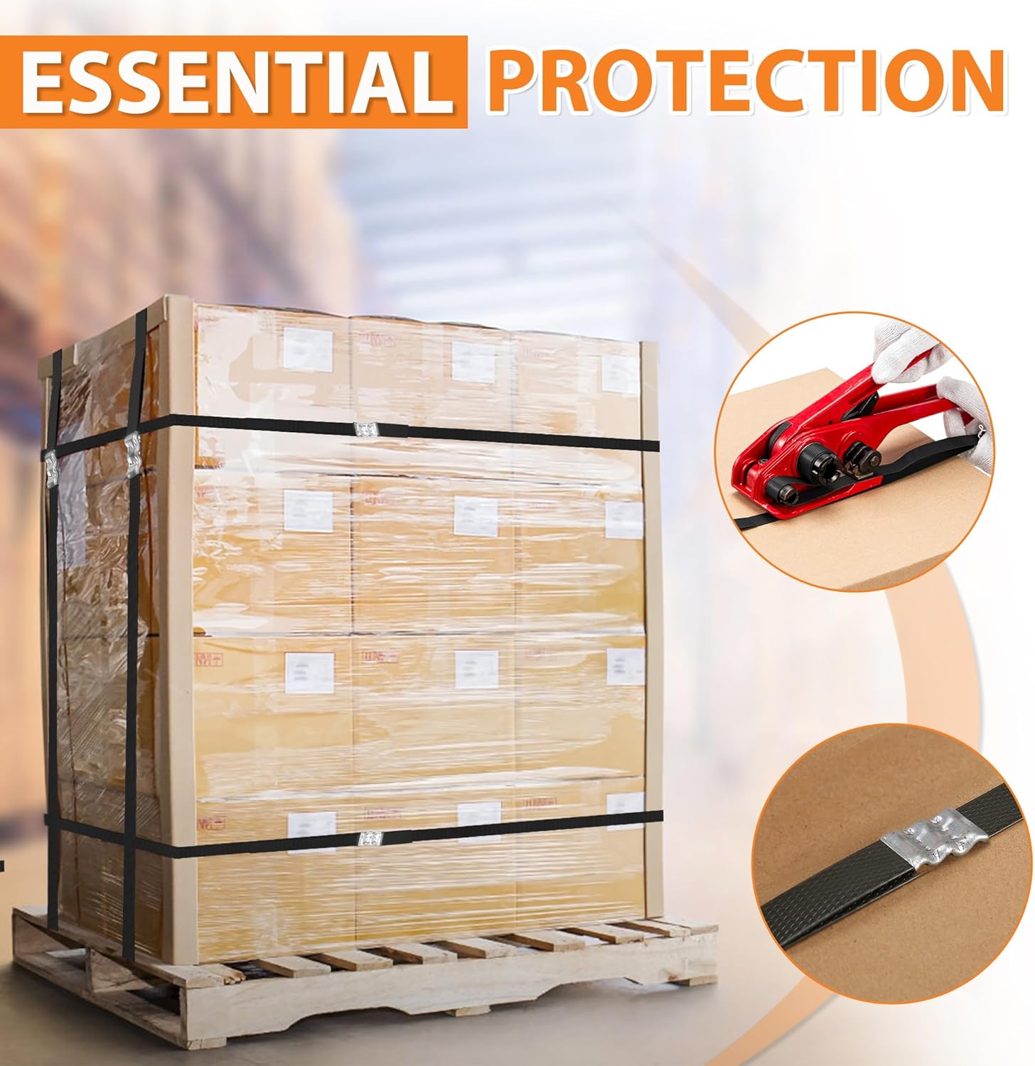 Heavy Duty Packaging Strapping 5/8" x 1700’Polyester PET Strapping with Self Dispensing Box and 100 Buckles, 925 lbs Break Strength, Industrial Grade Poly Strapping Banding Kit for Pallet Packaging