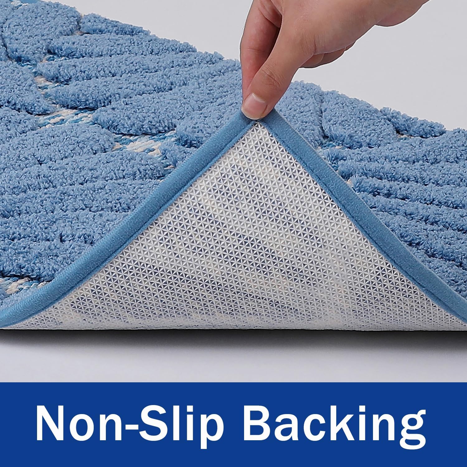 3D Luxury Shell Blue Ombre Geometric Bathroom Mat, 20"x32" Extra Soft and Absorbent Microfiber Bath Rug, Non-Slip TPR Back, Plush Shaggy Bath Carpet for Floor