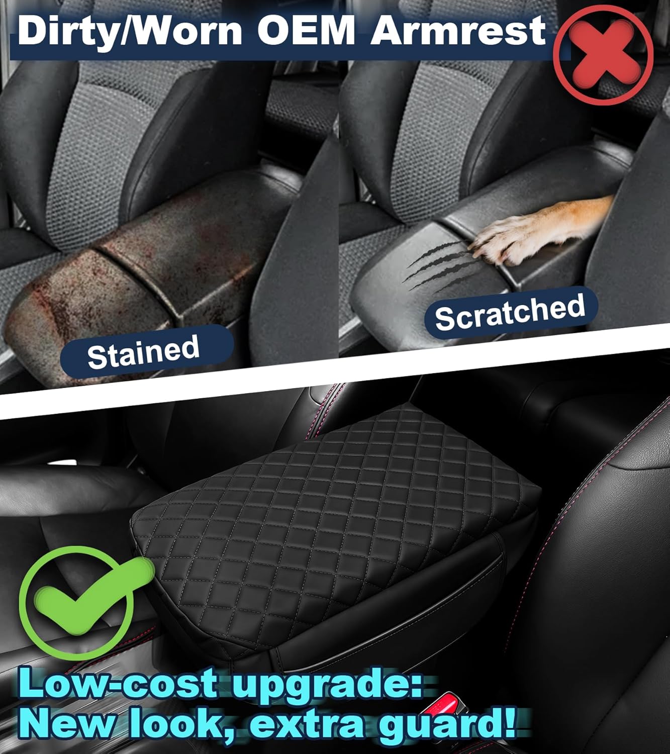 Armrest Cover for Toyota 4Runner Center Console Pad with Organizer Storage Pockets, Black Faux Leather Arm Rest Lid Protector Cushion Interior Accessories (2003-2009)