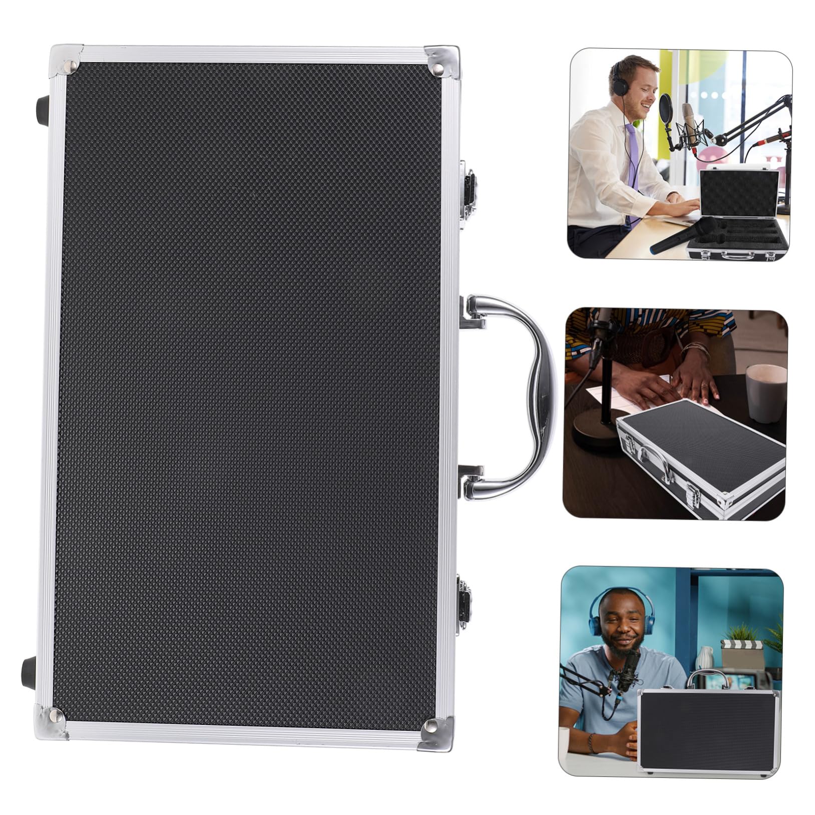 Gatuida Custodia per Microfono Rigida in Lega di Alluminio, 2 Pezzi | Nero, Struttura Multi-slot per Due Unità, Interno in Sponge, Leggera e Portatile per Recording e Karaoke Room