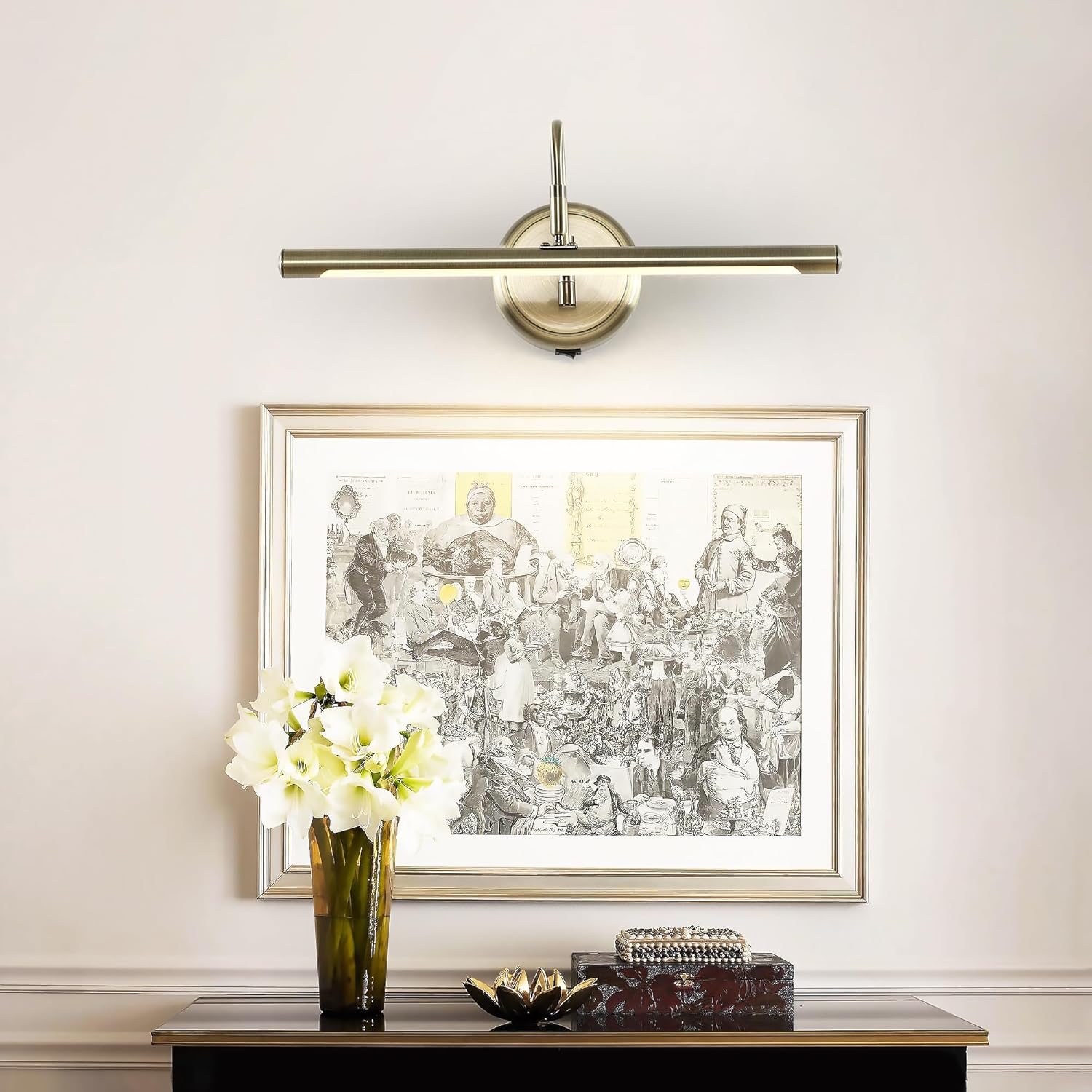 JOOSENLUX Modern Wall Lights Battery Operated Antique Bronze Wireless Picture Lights for Wall 16.5" Inch Dimmable Under Counter Lights for Kitchen with Swing Arm as Canvas Wall Sconce Light CRI95+