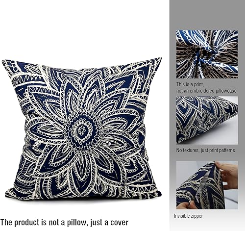 Miniatura 3 de Skully Fancy - Funda de cojín cuadrada moderna azul marino abstracta con cremallera oculta para sofá decorativo para el hogar, funda de cojín de 16