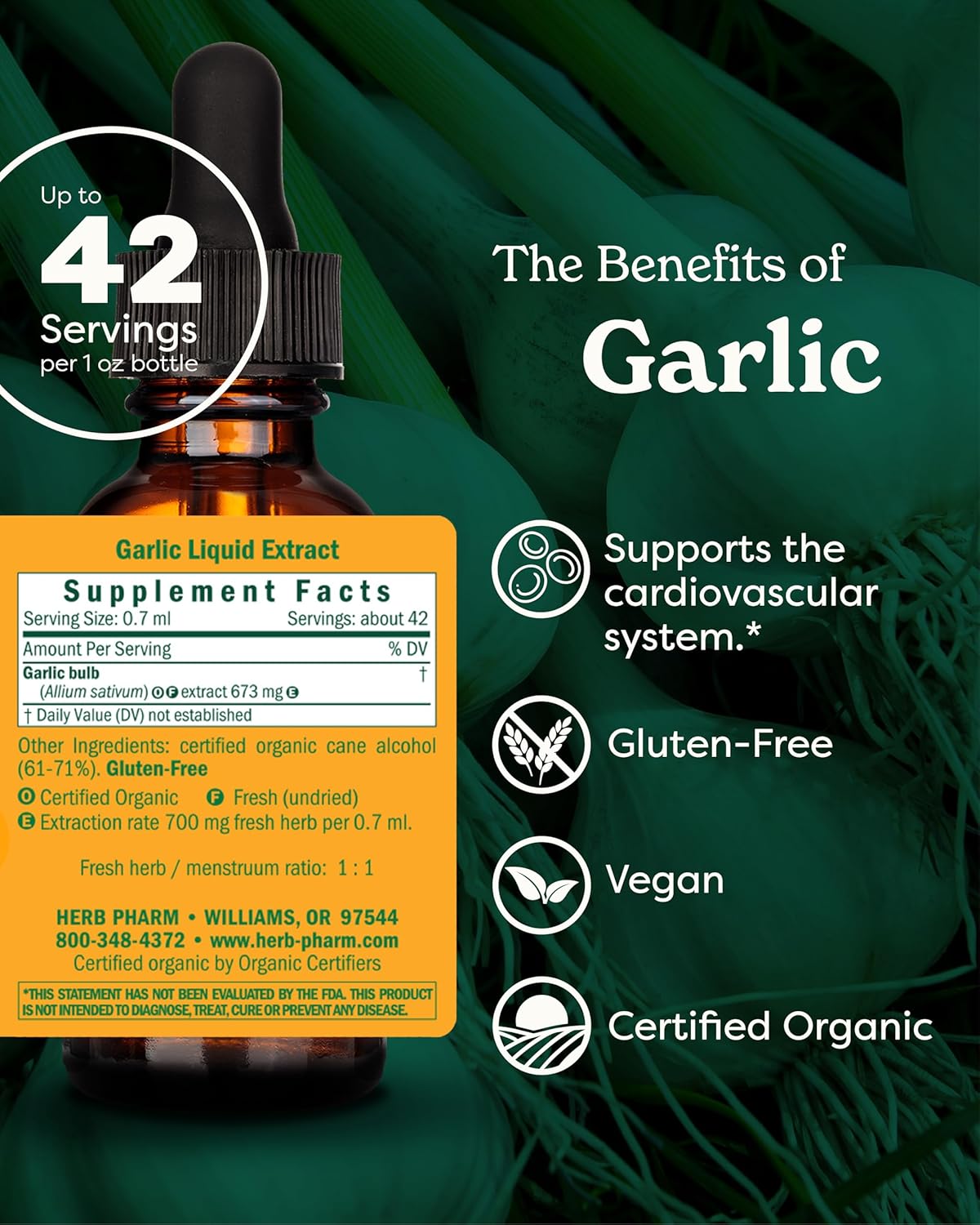 Herb Pharm Certified Organic Garlic Liquid Extract for Cardiovascular and Circulatory Support - 1 Ounce - Image 2