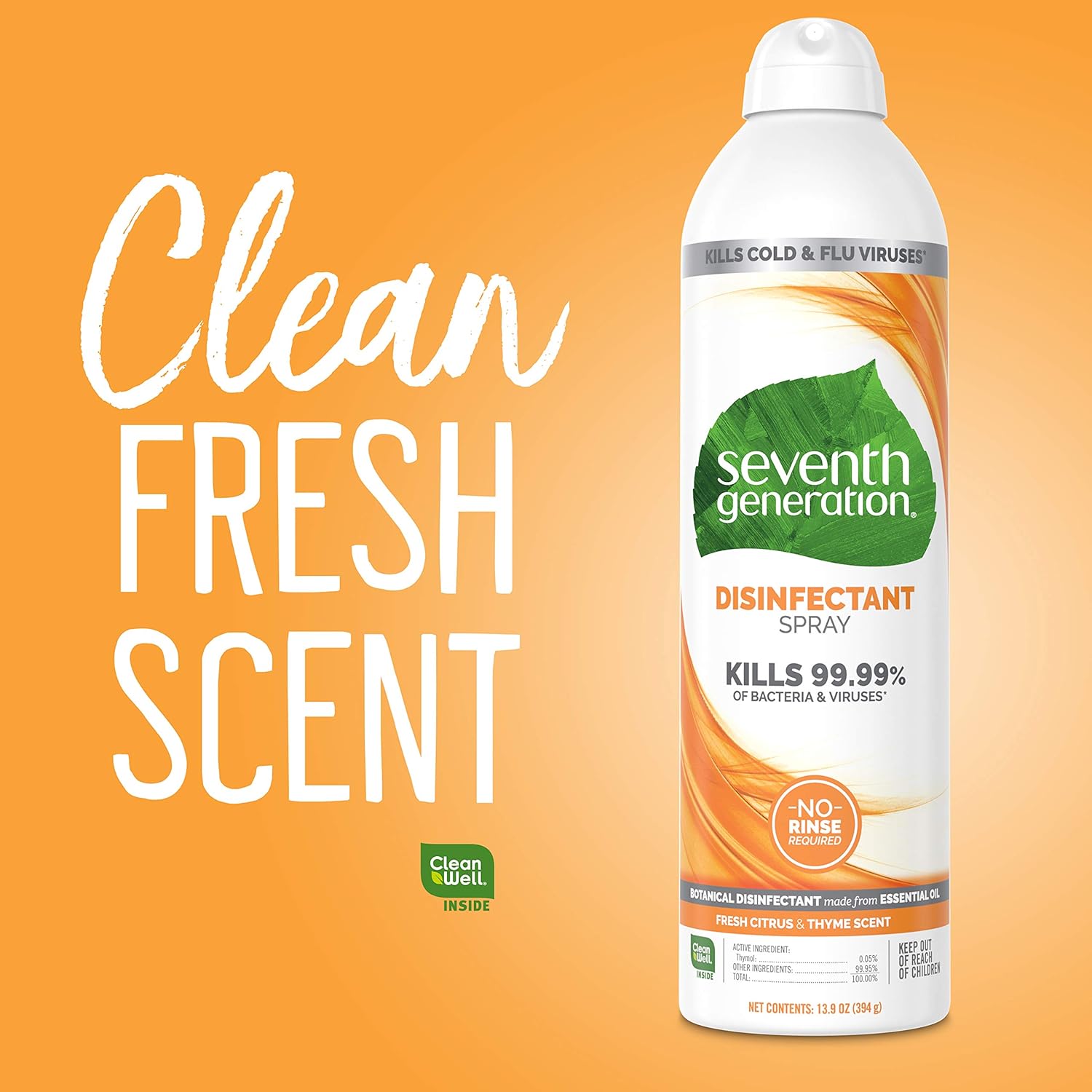 Seventh Generation Disinfectant Spray, Fresh Citrus & Thyme Scent, 13.9 Ounce (Pack of 4)