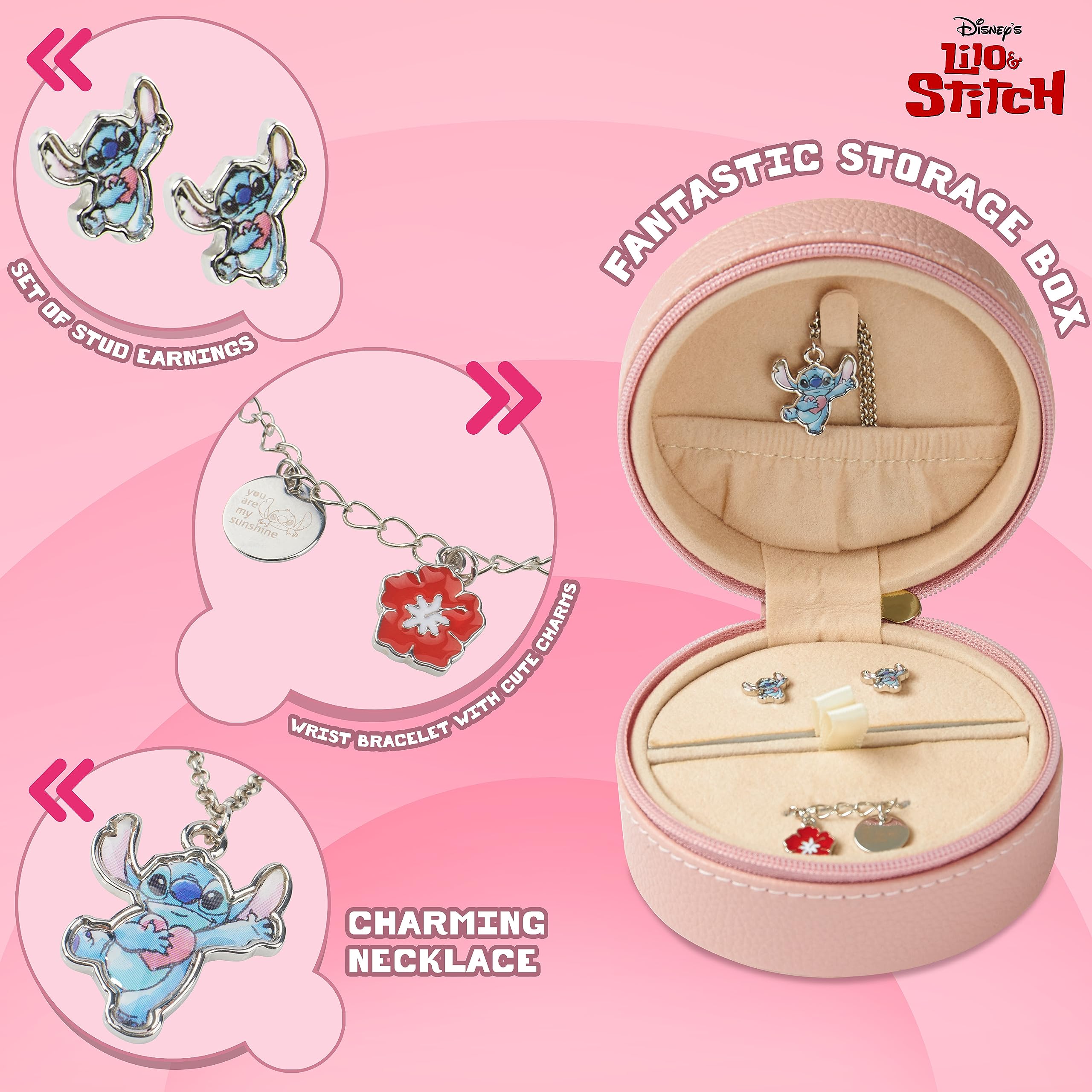 Disney Parure di Gioielli per Bambine e Ragazze Stitch Bracciale Orecchini Collana Amicizia Stitch