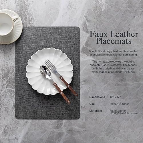 Miniatura 2 de Juego de 6 manteles individuales de piel sintética de vinilo, lavables, lavables, para cocina, mesa de comedor, resistentes al calor, impermeables,