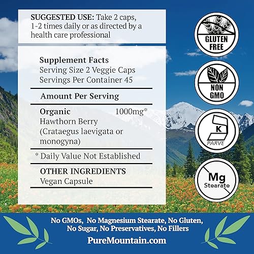 Miniatura 2 de Pure Mountain Botanicals Cápsulas de bayas de espino – Cápsulas veganas kosher con 1000 mg de suplemento orgánico de bayas de espino