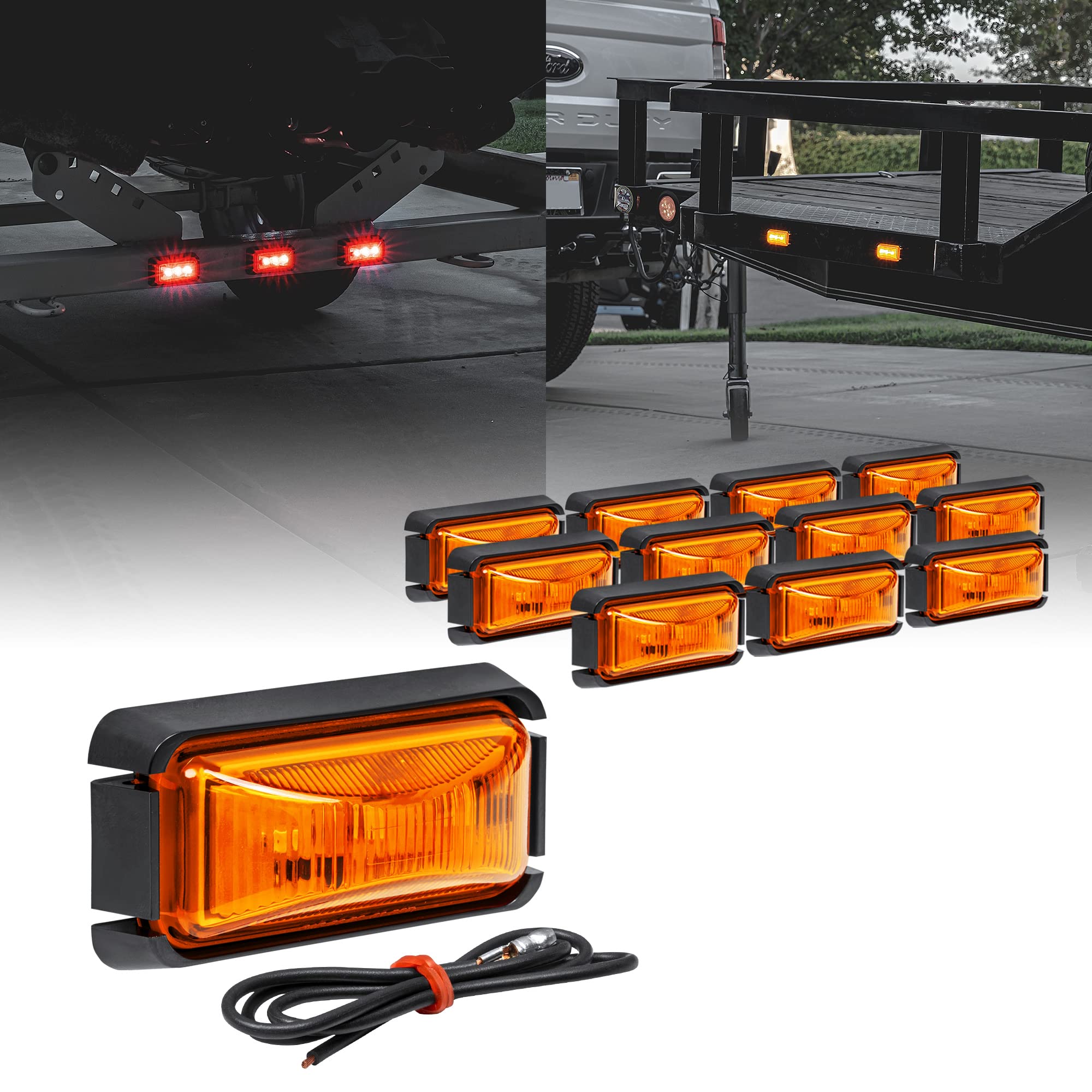 12 luces LED ámbar de 6,4 cm con bisel negro [DOT FMVSS 108] [SAE P2PC] [montaje en superficie] [resistente al agua IP67] luces de señalización laterales para remolques y camiones