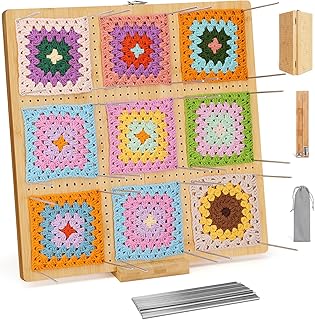 NewEle 17.0" Foldable Crochet Blocking Board with 40 Stainless Steel Pegs - Upgrade Large Blocking Boards for Crochet Projects, Bamboo Granny Square Crocheting Accessories Gifts for Crocheters