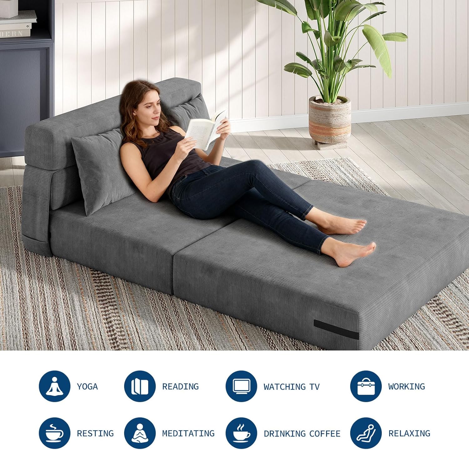 Garvee 4-in-1 Folding Sofa Bed & Chair Bed - Convertible Sleeper, Fold Out Loveseat Sofa Couch with Pillow, Tufted Floor Lounge for Living Room, Bedroom, Guest Room, Dark Grey