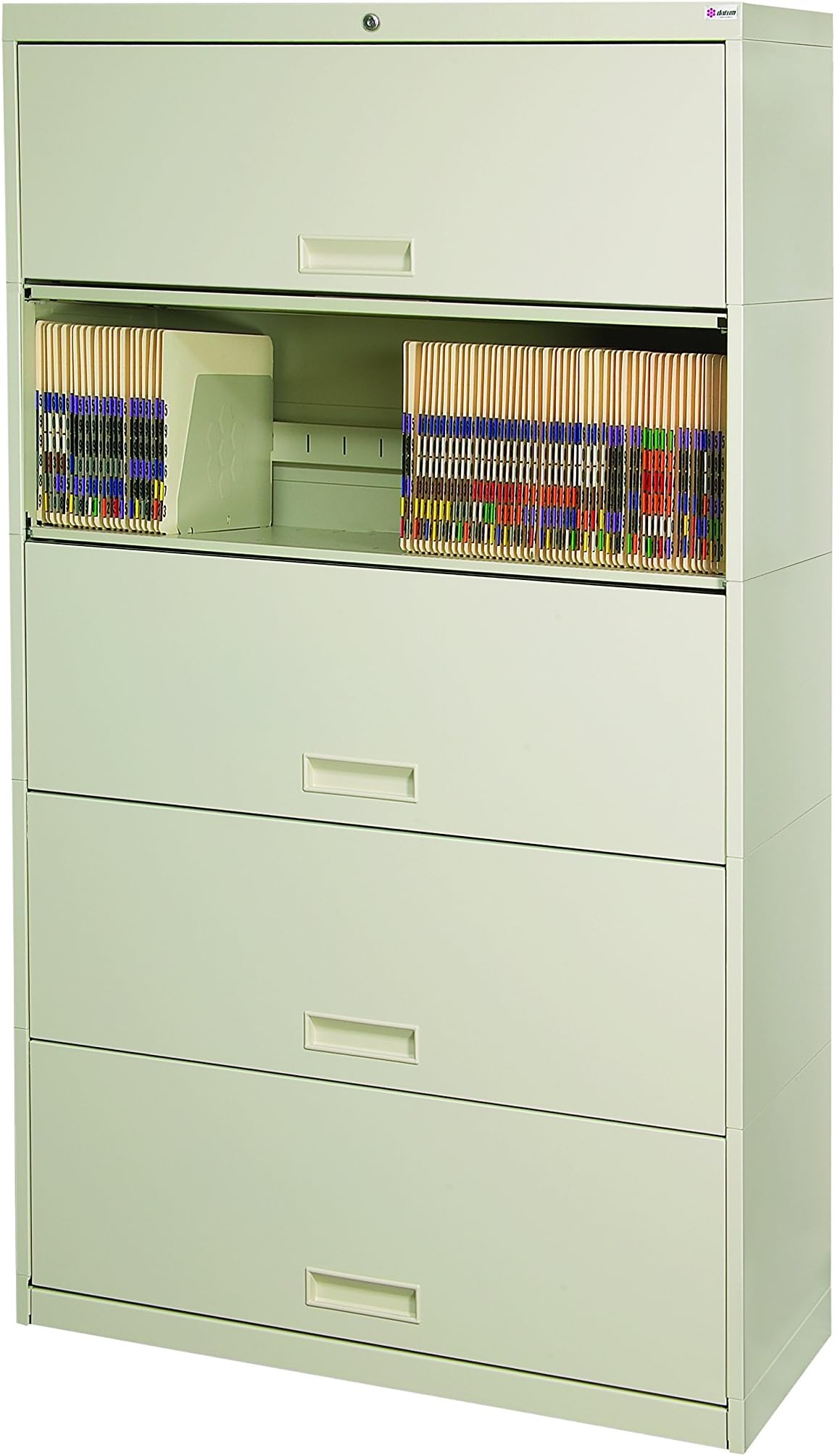 Datum Storage Stak-N-Lok 100 series 5H open shelf With Receding Doors and locking cabinet, 36", Bone White