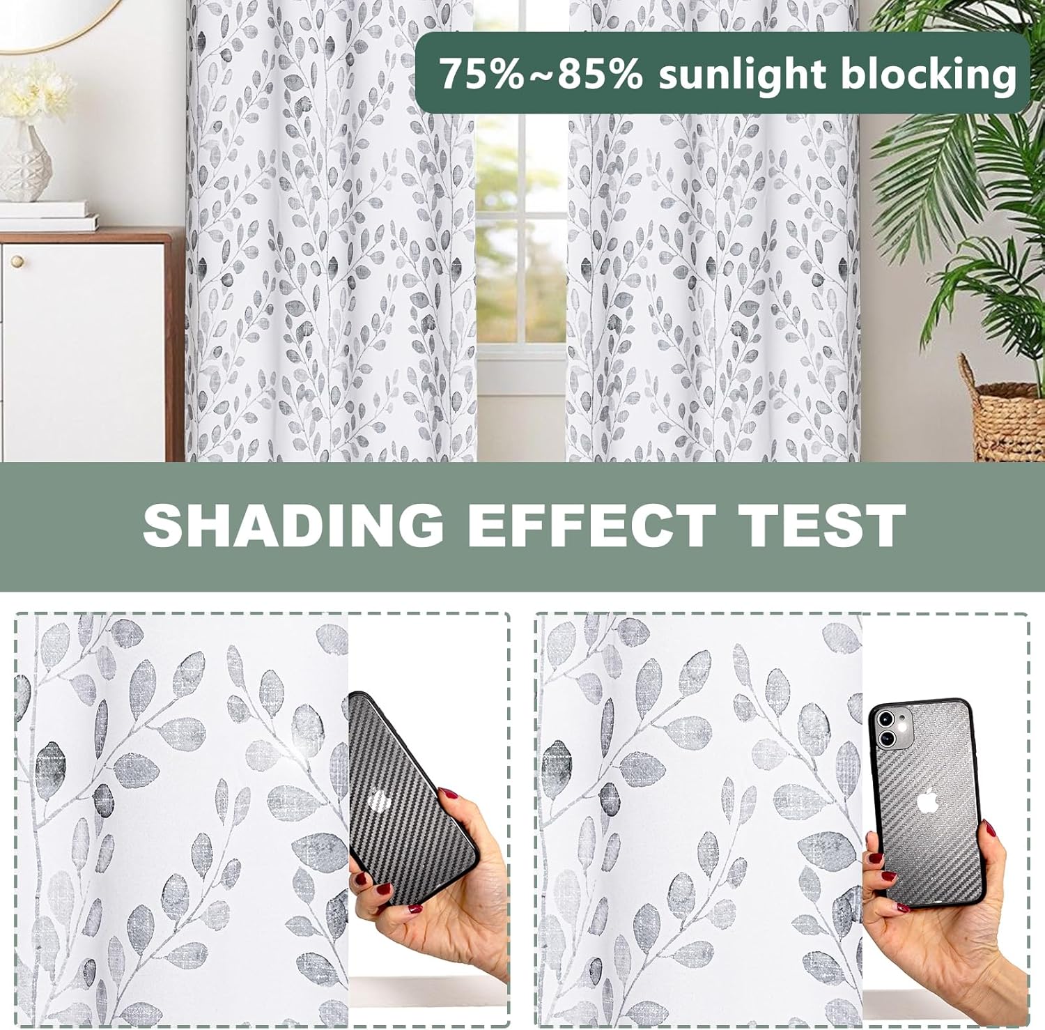 MYSKY HOME Living Room Curtains 84 inches Long Thermal Insulated Room Darkening Curtains for Dining Room Patio Leaf Pattern Grommet Drapes for Bedroom, Grey, 2 Pieces