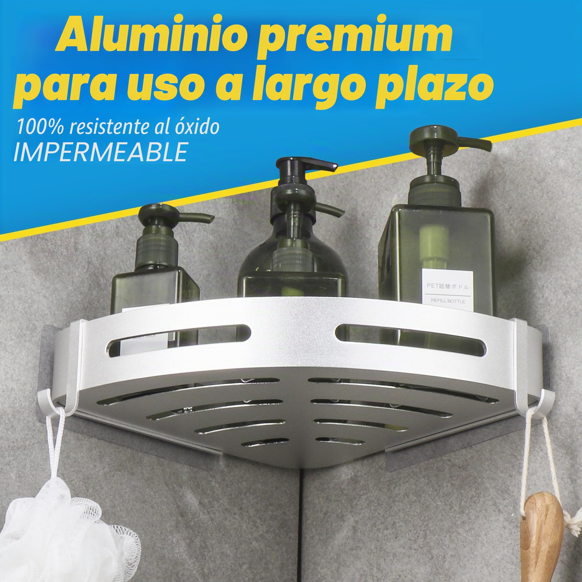 Estanteria Ducha Estante Baño sin Taladro Adhesivo Estantería Esquina Pared Organizador Baño Rinconera Ducha de Aluminio Plata 2 Piezas Cesta Ducha Soporte para Champú y Gel