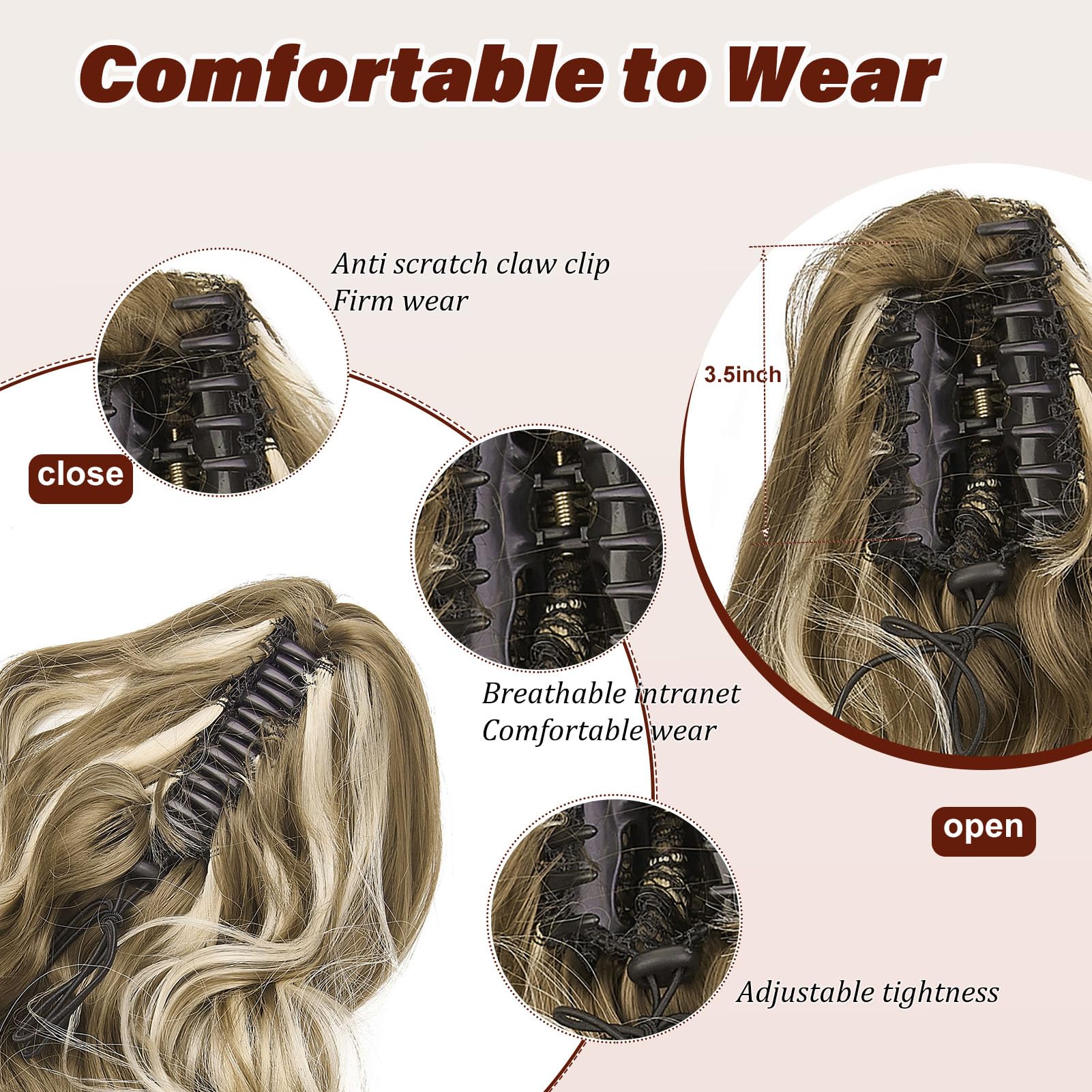 Dcbaboo 18inch Claw Clip in Ponytail Hair Extensions Long Wavy Ponytail Extension Curly Synthetic Pony tails Natural Wave One Piece Hairpiece Fake Ponytail for Women Golden Brown/Bleach Blonde - Image 2