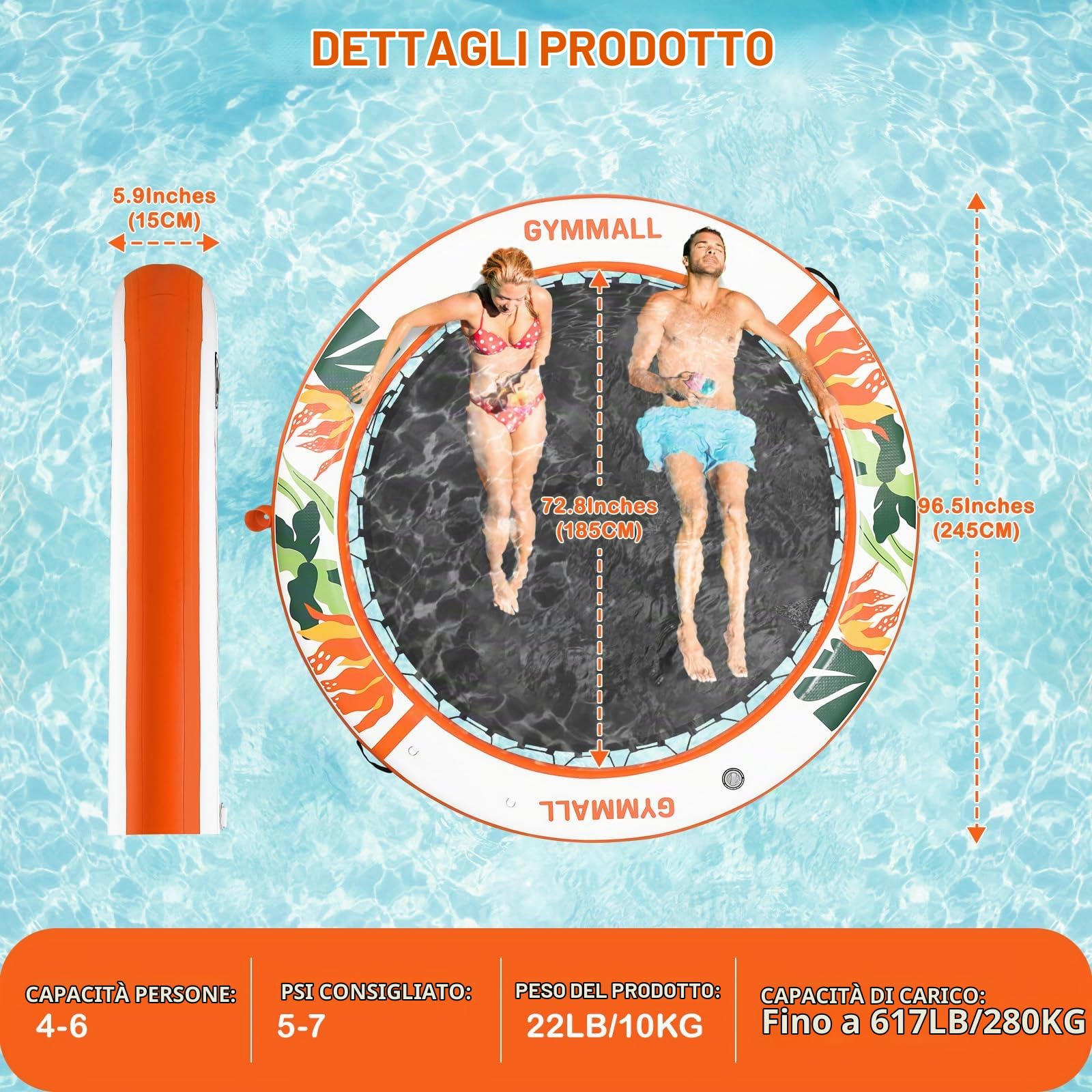 Piattaforma Galleggiante Gonfiabile per Piscina Adulti, Galleggianti Piscina Gonfiabili Ciambella Gonfiabile Rotonda, 240cm Amaca Acquatica Lettino Piscina con Scaletta e Portabicchieri