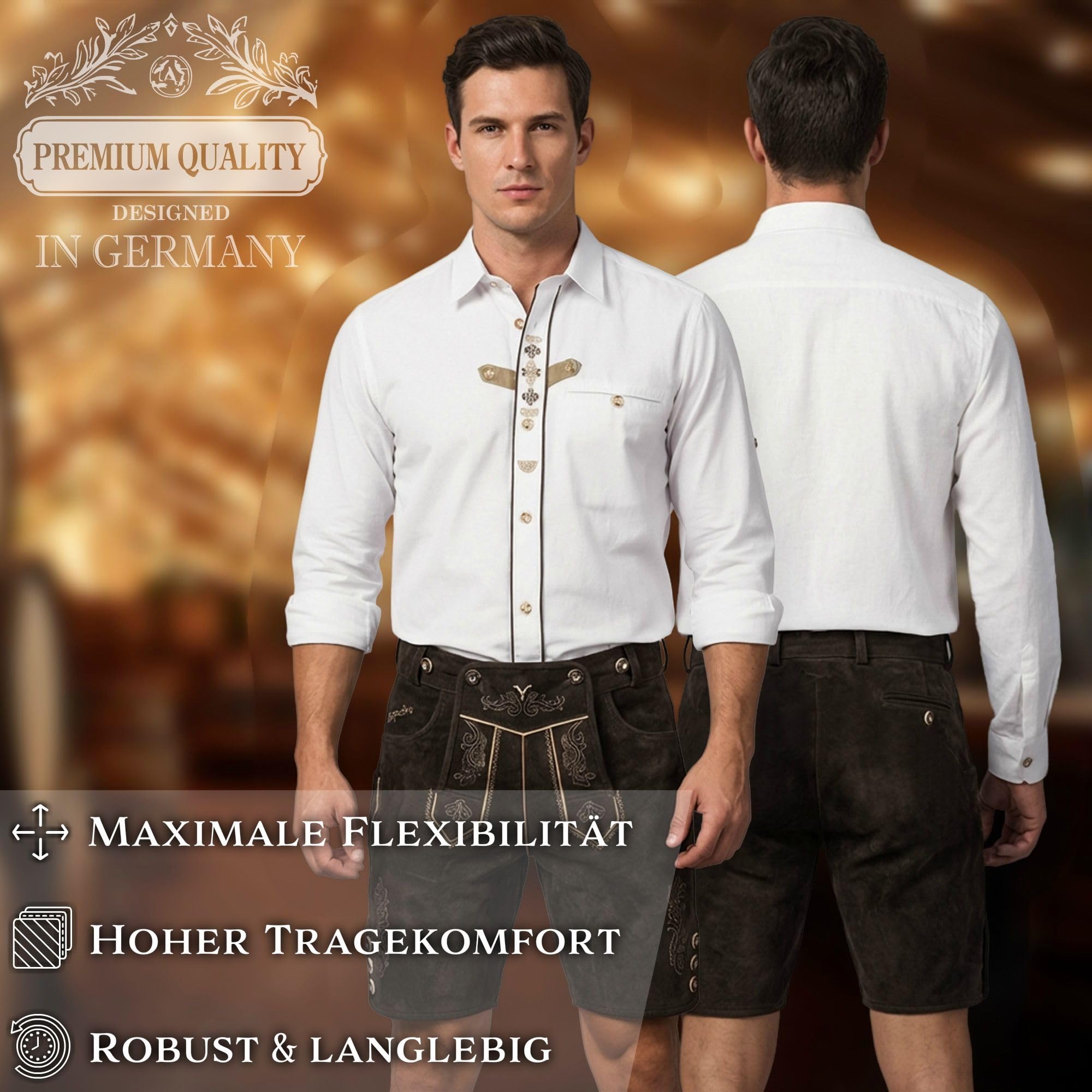 Steigenhöfer Manufaktur Trachtenhemd Herren Langarm - Vincent - Mit Trachten und Jeans kombinierbar - Traditionelles Herren Hemd mit Kentkragen - Ideal für Dein Oktoberfest Herren Outfit