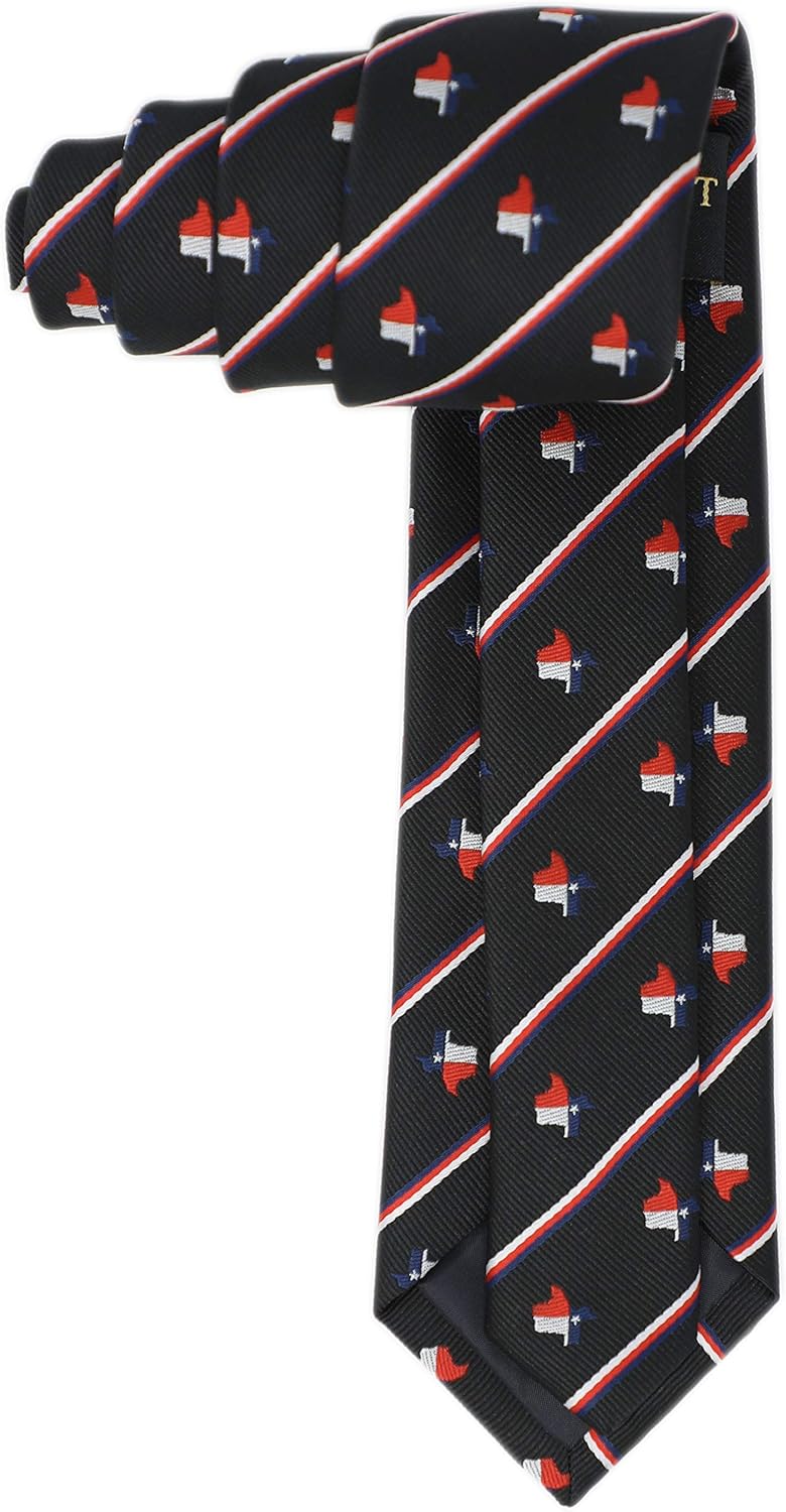 Texas State Map Pattern Necktie With Box Texas State Map And Three Color Stripes Tie