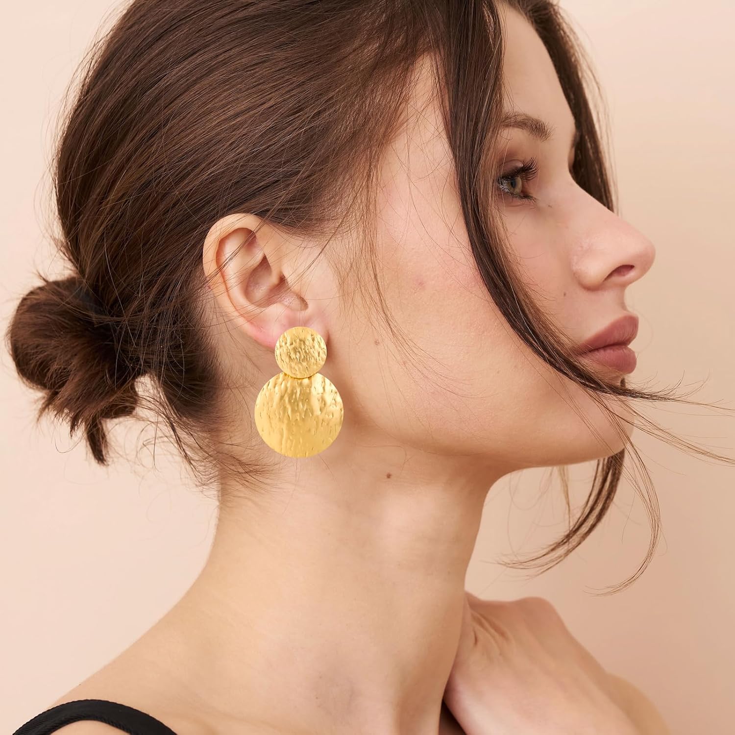 Gold Earrings for Women 14k Gold Plated Lightweight Dangle Earrings Hammered Disc Drop Geometric Hypoallergenic Earrings for Her - Image 2