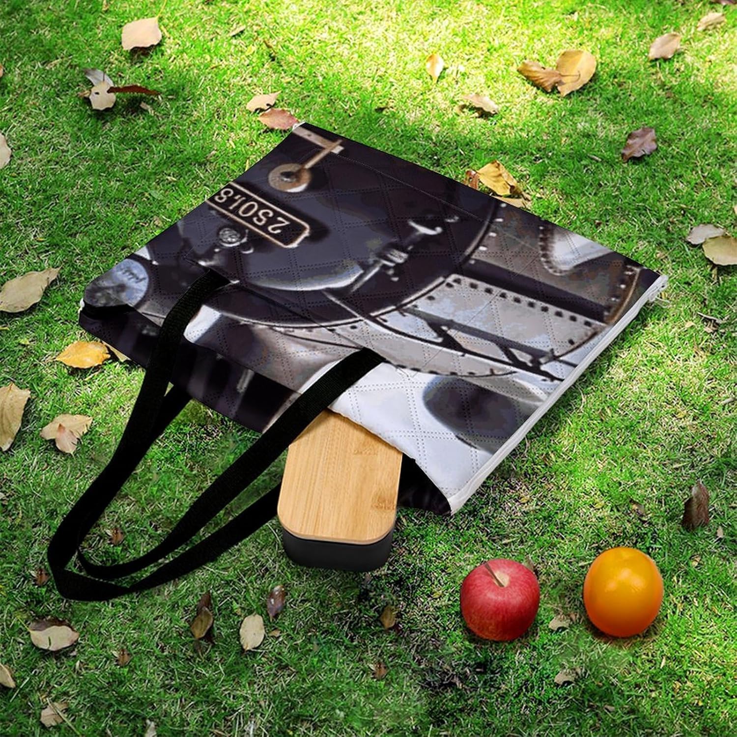 Steam Locomotive Train Picnic Blanket 150x100cm, Foldable 2-in-1 Picnic Mat and Tote Bag Portable Waterproof Beach Mat Sandproof Outdoor Blanket for Park, Hiking, Beach, Camping, Travel