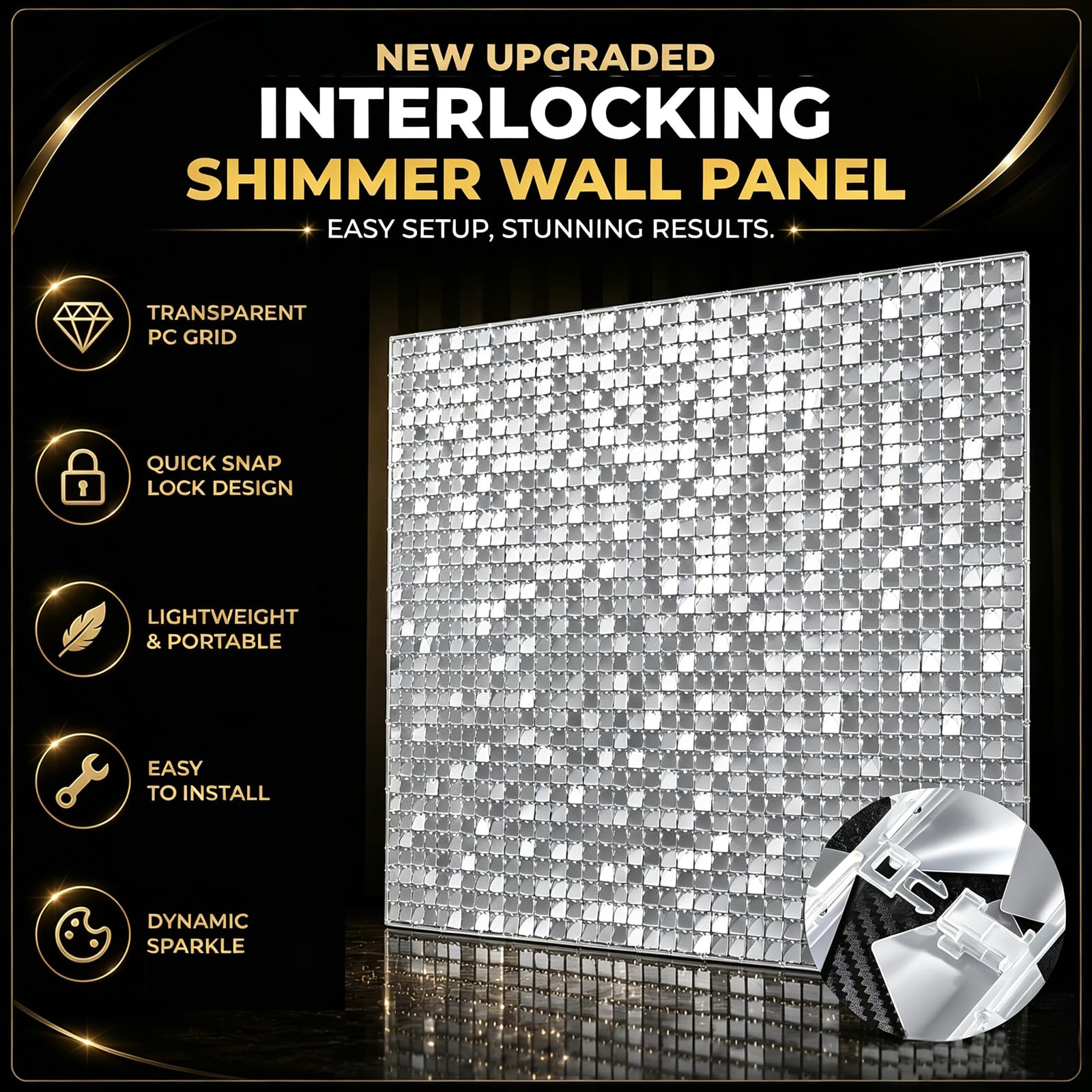 Silber Schimmer Wand Hintergrund, 30cm * 30cm * 24 Stück | Foto Hintergrund Paneel Dekoration für Geburtstag, Hochzeit, Baby Dusche, Jahrestag