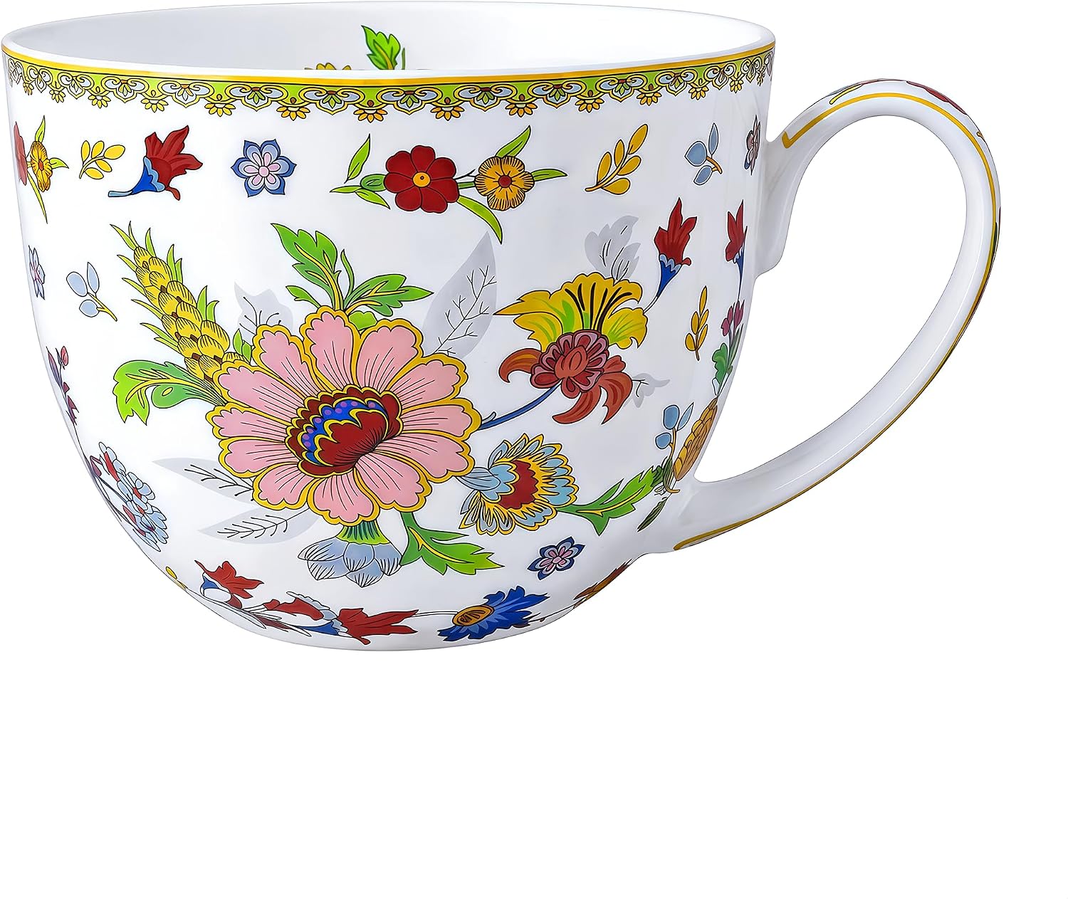 20 Oz Bone China Coffee Mug, Large Floral Tea Mug for Latte Oatmeal Cereal