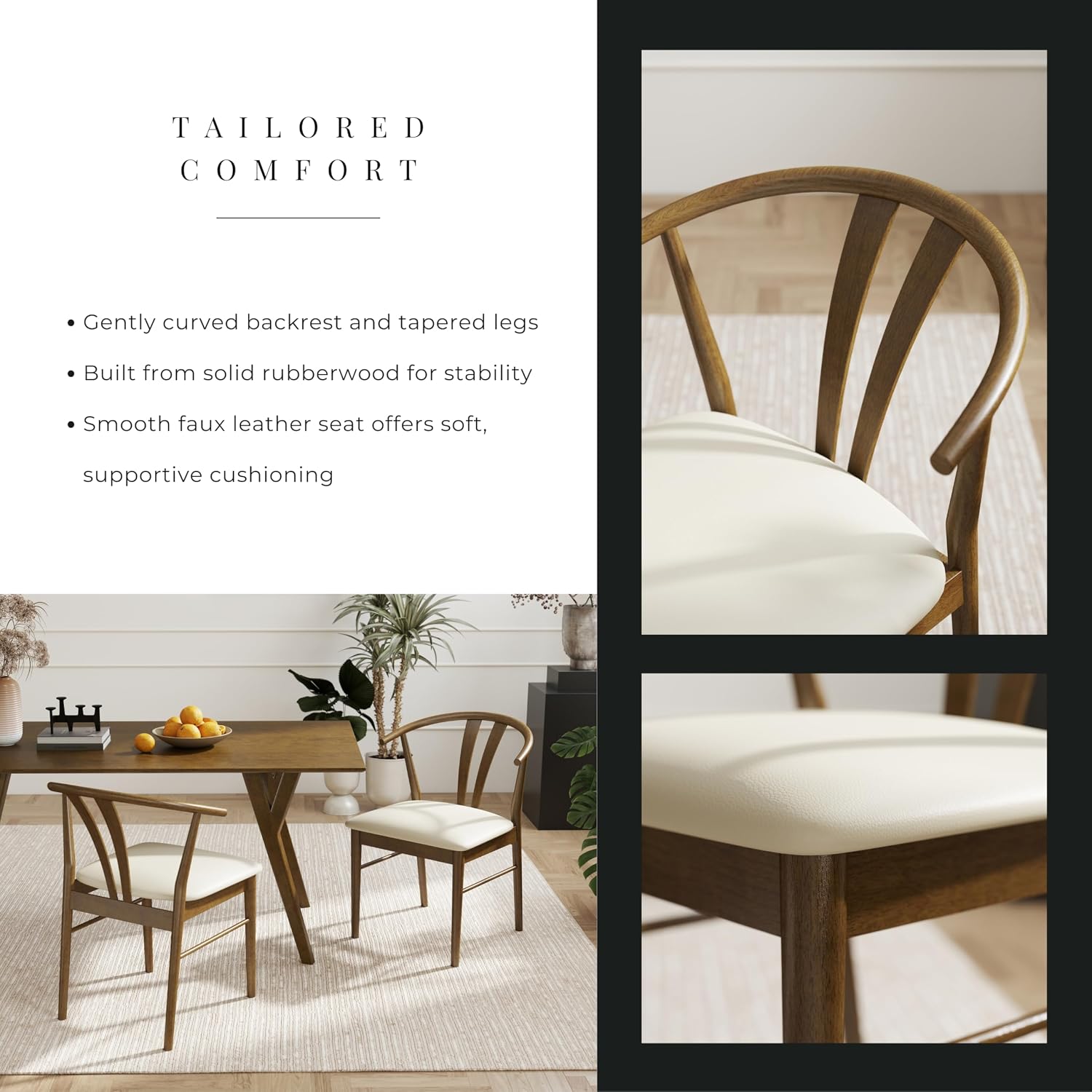 Roundhill Furniture Lavin Wishbone Dining Chairs, Set of 2, Walnut