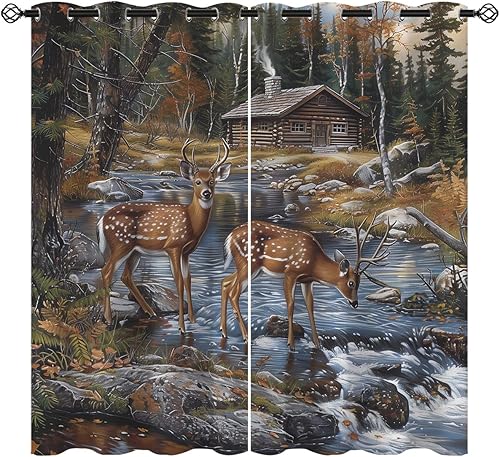 XINBADU Rustic Cabin Deer Blackout Curtains for Girls Boy Home Decor, Country Fa