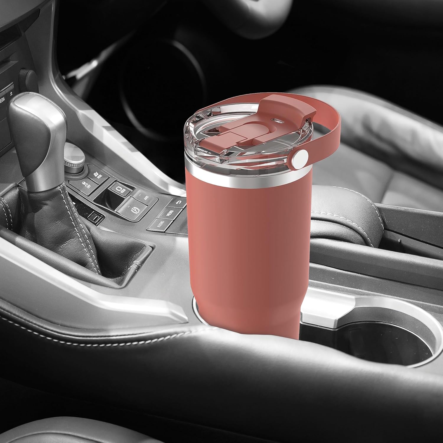 Oggi 30oz Vacuum Insulated Tumbler with Lid & Top Carry Handle – Stainless Steel Coffee Thermos, Travel Mug, Fits Cup Holders, Sweatproof, for Hot or Cold Drinks, Insulated Mug for Adults, Apricot - Image 3