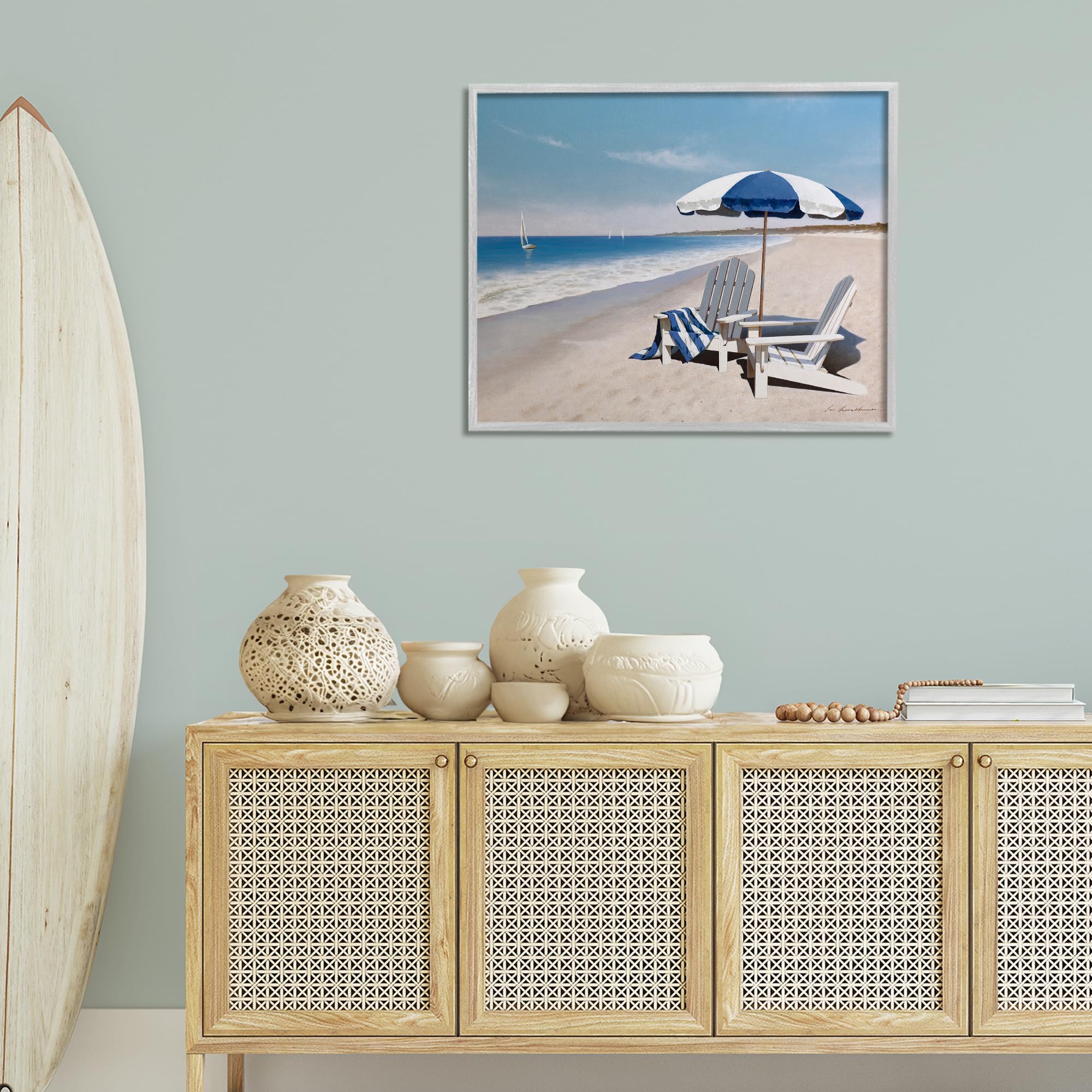Stupell Industries Serene Coastal Hangout Giclée-Kunstdesign von Zhen-Huan Lu, gerahmt, Grau, 76,2 x 61 cm